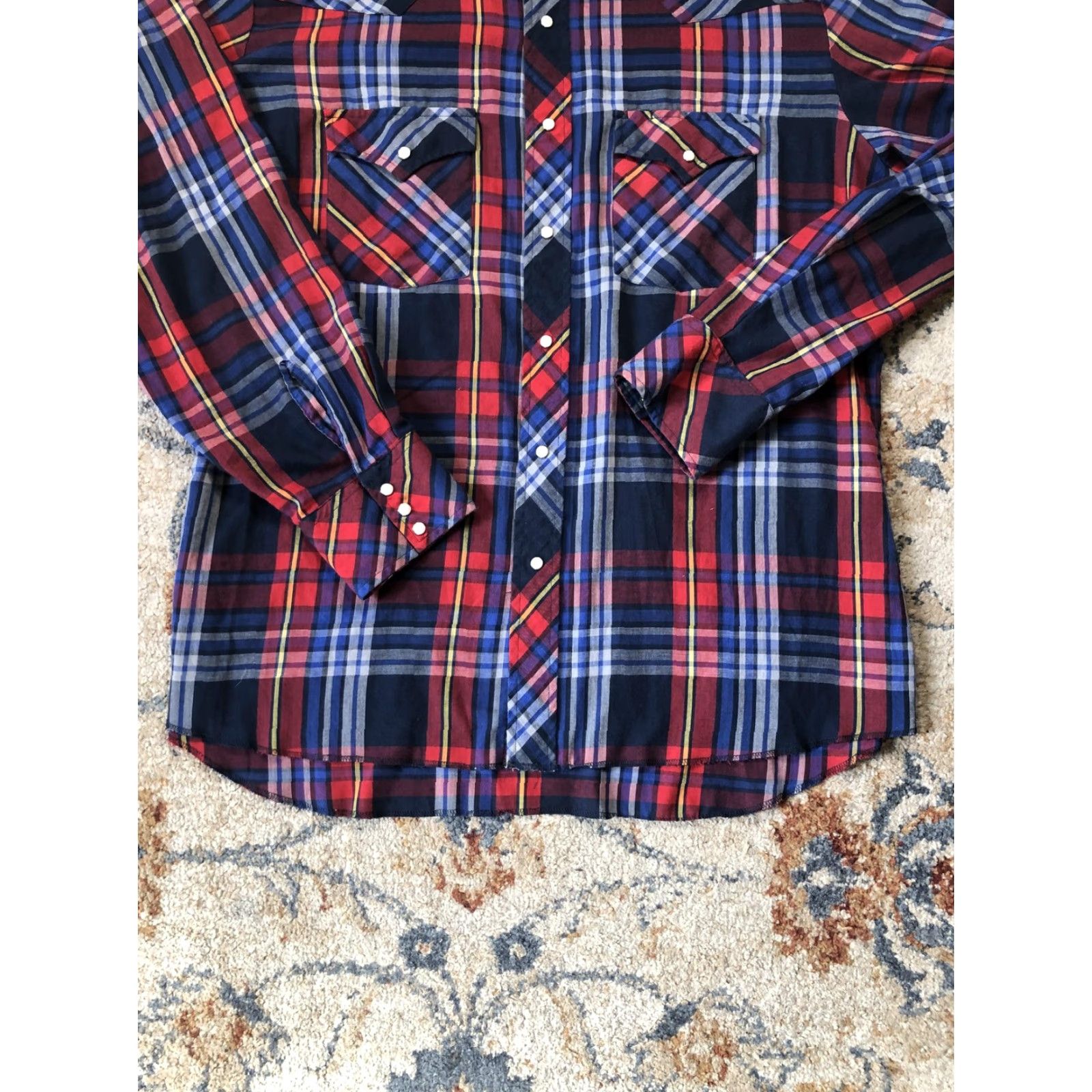 Wrangler VINTAGE Wrangler Shirt Mens XL Red Blue Plaid Western Pearl Snap Long Sleeve Size US XL / EU 56 / 4 - 5 Thumbnail