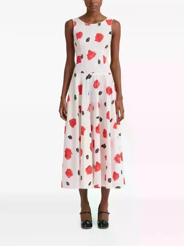 Marni o1w1db10426 Rose-Print Midi Dress in White Size S / US 4 / IT 40 - 2 Thumbnail