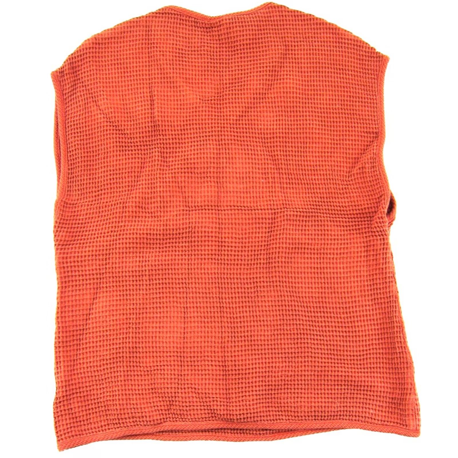 Vintage VTG Focus Orange Waffle Cotton Sleeveless Blouse Women Small Oversized Button V-Neck Floral 70s Retro Classic Summer Style Mens Womens Girls Size S / US 4 / IT 40 - 2 Thumbnail