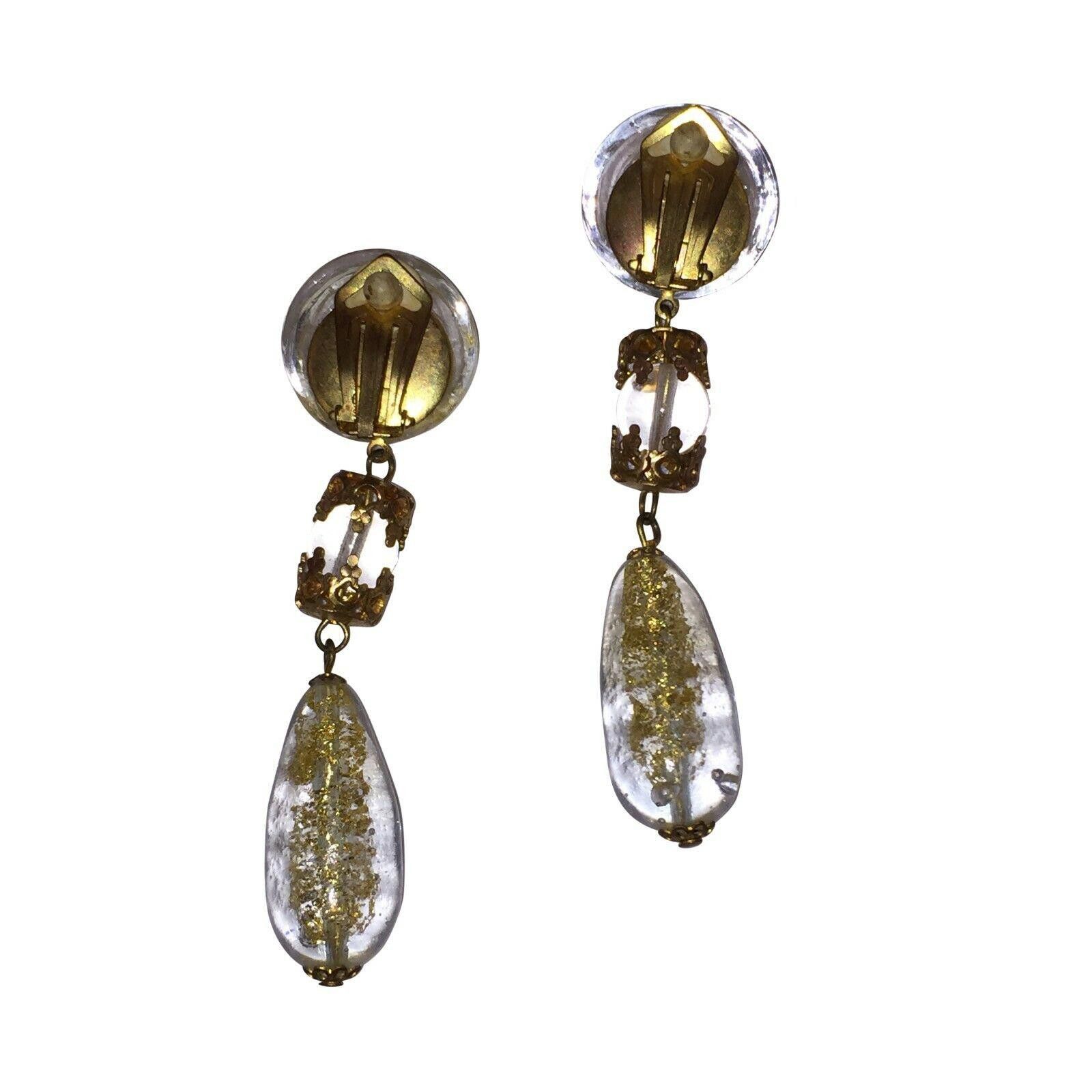Designer Venetian Art Glass 24 kt Gold Bead Dangle Earrings Size ONE SIZE - 5 Thumbnail
