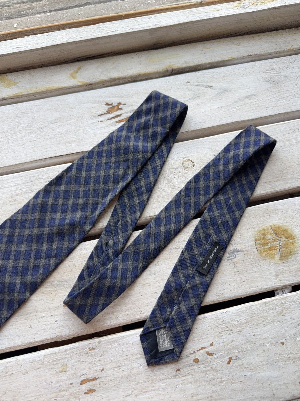 Designer × Giorgio Armani × Vintage Giorgio Armani Viscose Plaid Tie Blue Gray Check Made Italy Size ONE SIZE - 3 Thumbnail