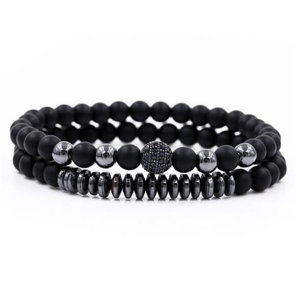 Other 3PCS Men’s Black Beads Stainless Steel Bracelet Set Bangle Size ONE SIZE - 5 Thumbnail