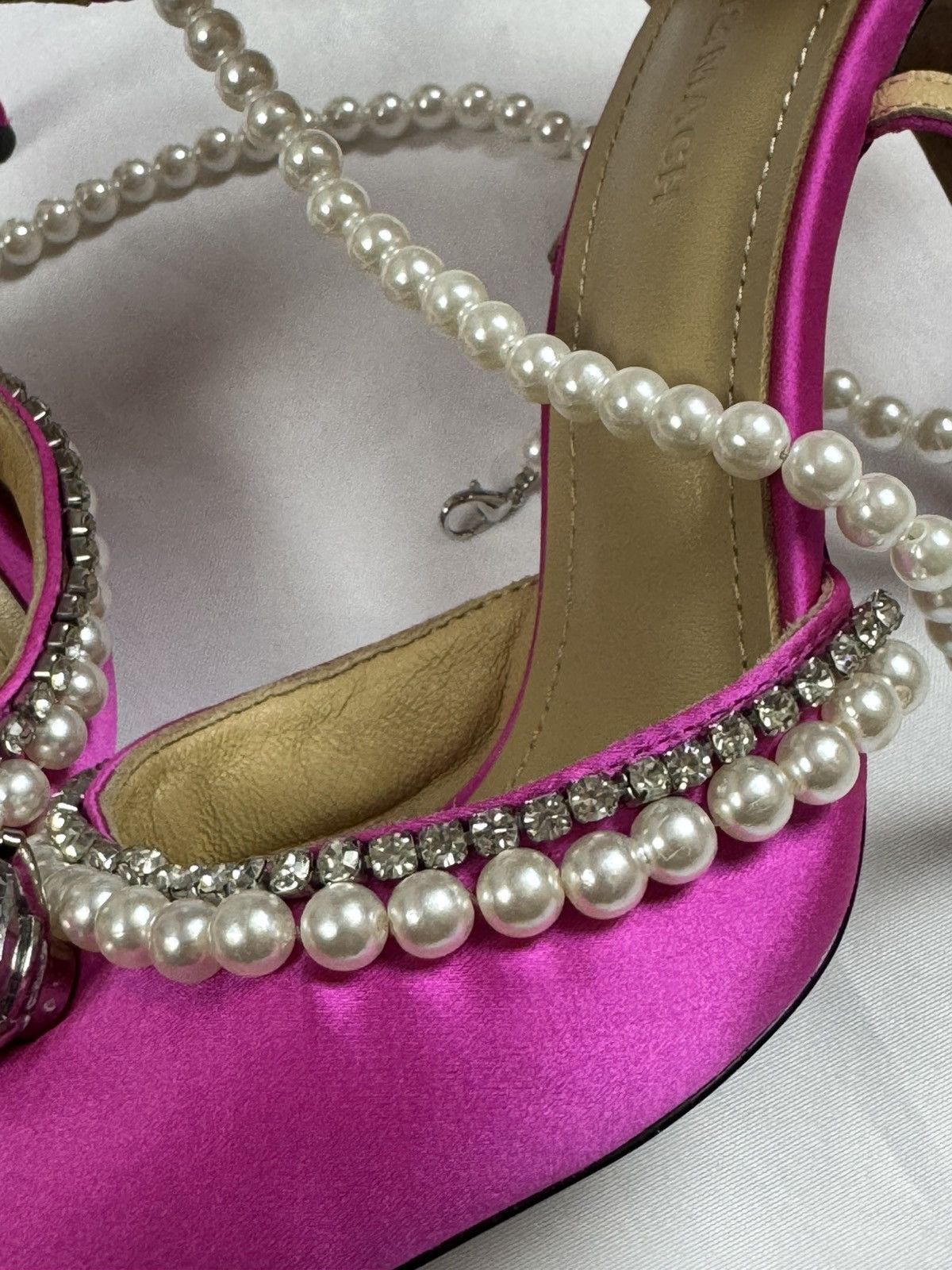 MACH & MACH Crystal Embellished Leather / Satin Pumps Pearl Lace Ties 38 Size US 7 / IT 37 - 9 Thumbnail