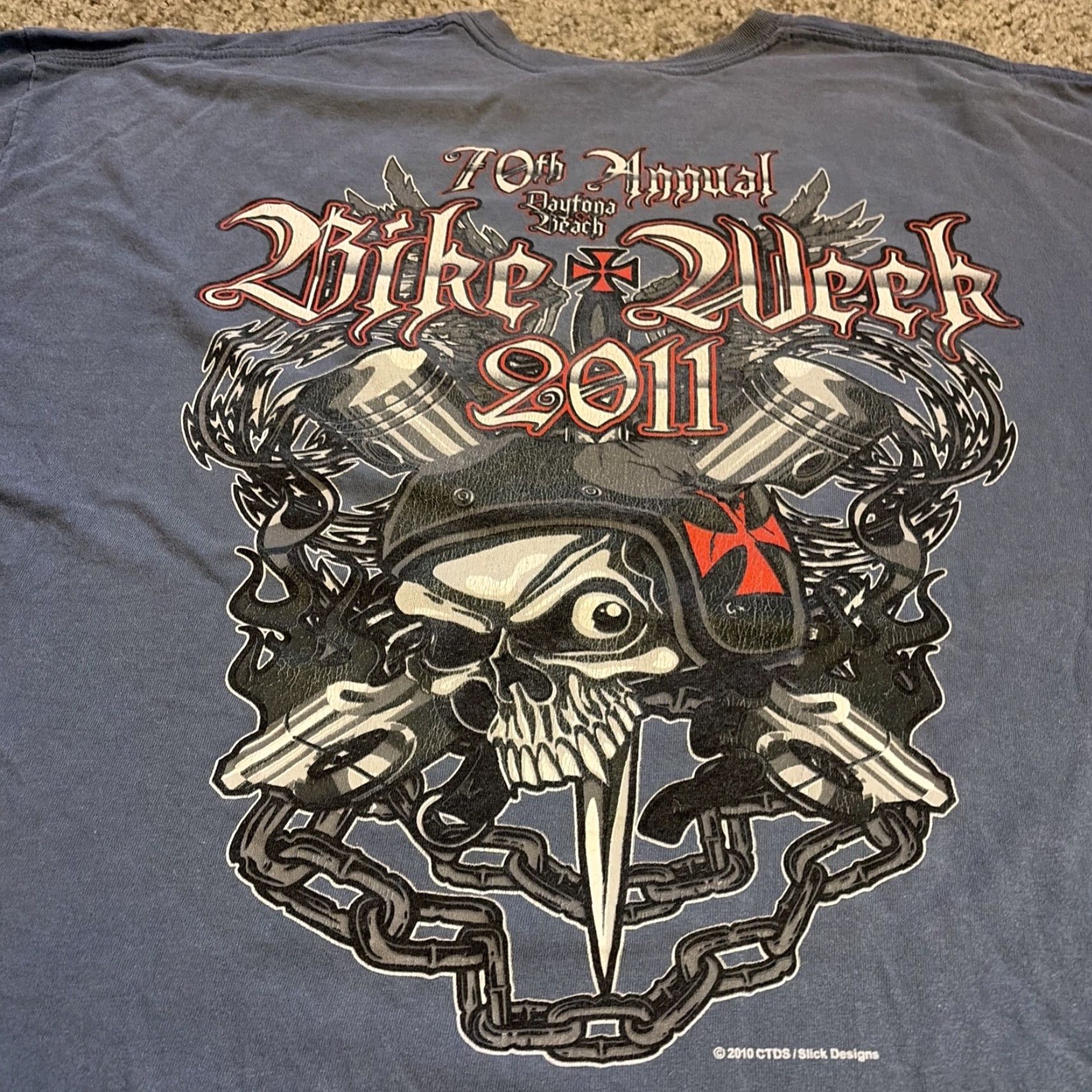 Gildan Daytona Beach Bike Week 2011 Blue Motorcycle Biker Grunge T-Shirt 3XL Mens Gildan Regular Shirt Size US XXL / EU 58 / 5 - 3 Thumbnail