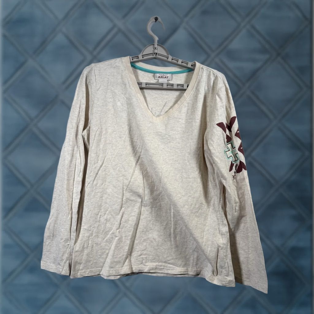 Ariat Ariat T-Shirt Women's Longhorn Floral 3/4 Sleeve Beige L Crew Neck Knit Cotton Raglan Short Sleeve Casual Travel Workwear Women Size L / US 10 / IT 46 - 1 Thumbnail