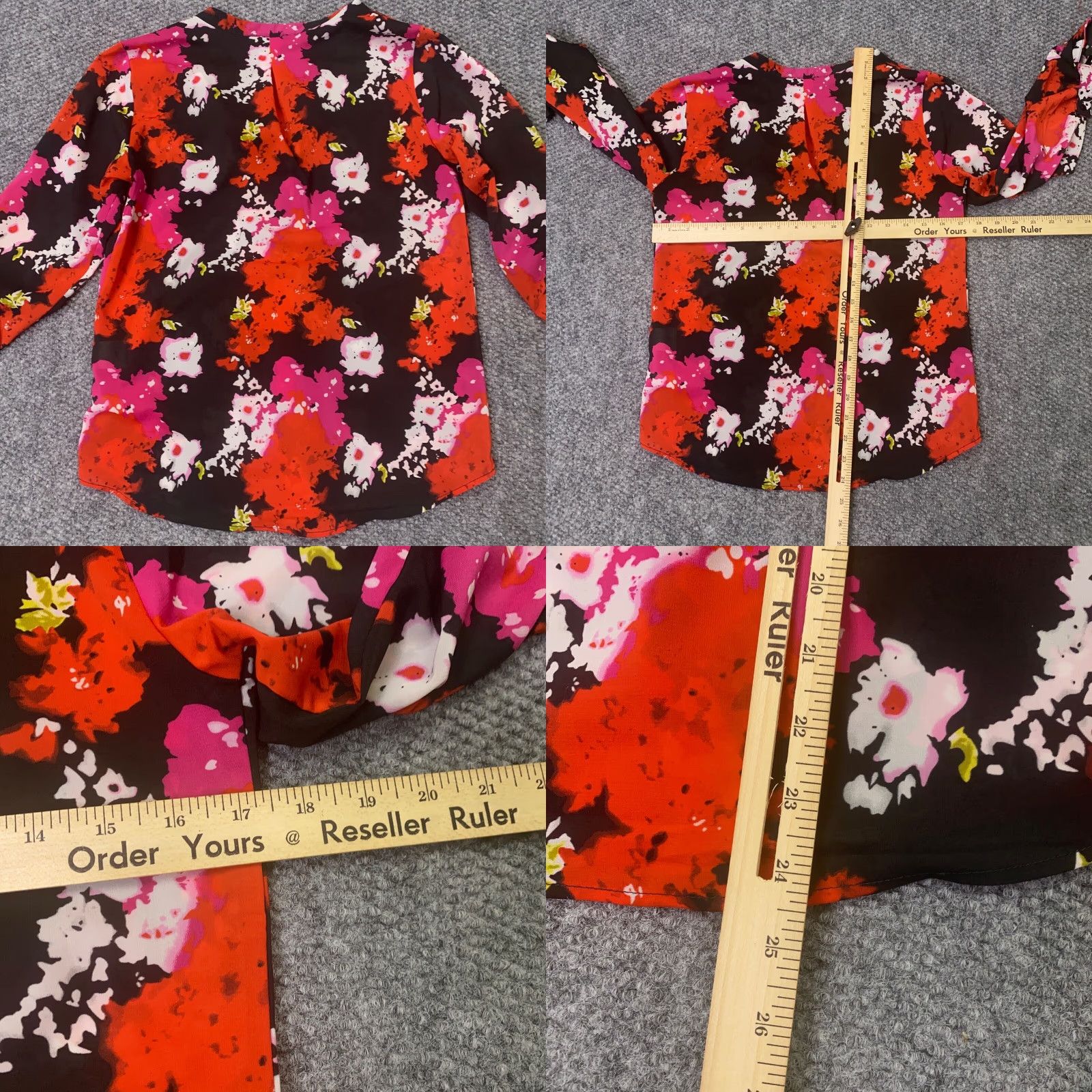 Vintage The Limited Shirt Womens XS Orange Floral Roll-Tab Sleeve V-Neck Flowy Stretch Size XS / US 0-2 / IT 36-38 - 8 Thumbnail
