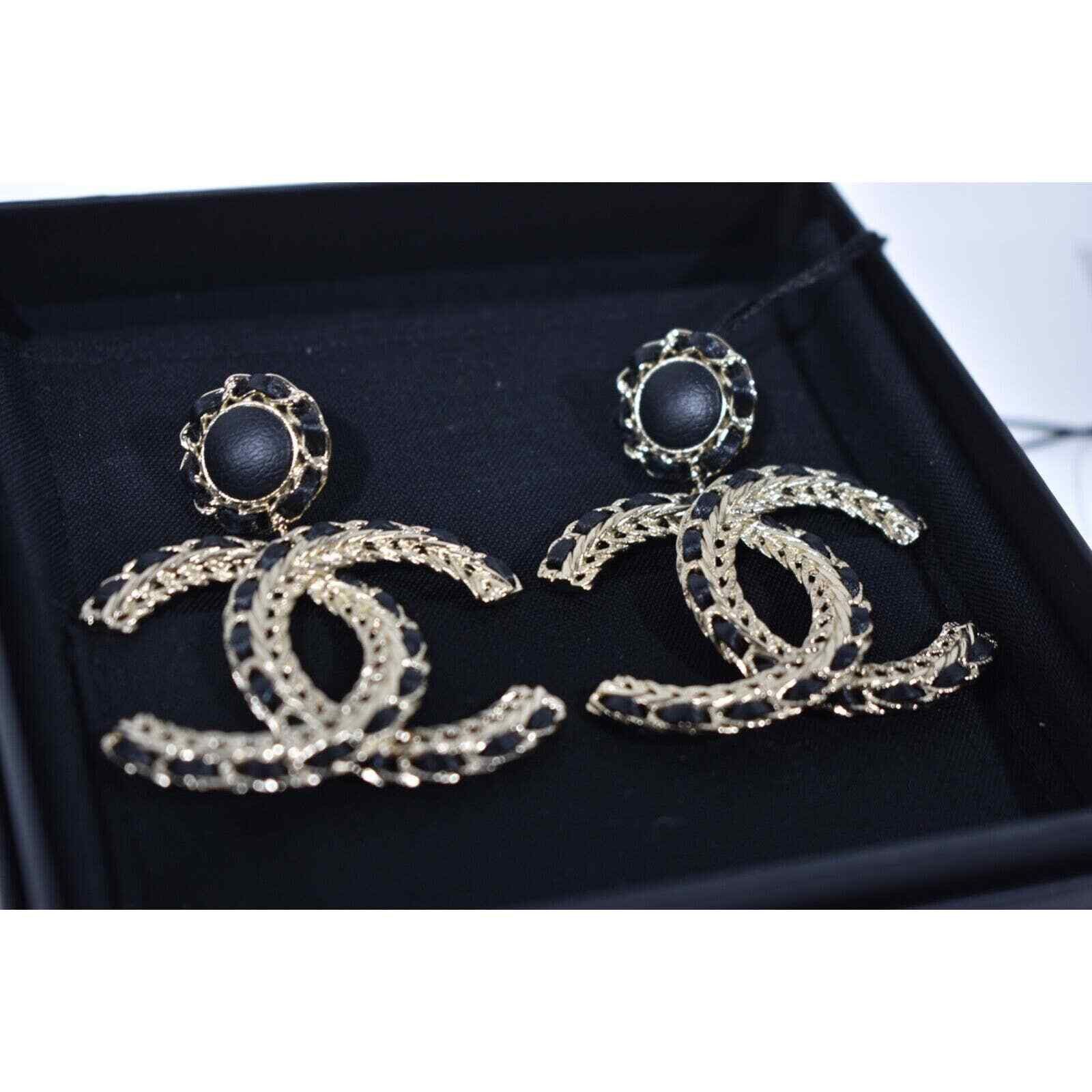 Chanel Chanel Leather Gold Chain Dangle Drop Statement Earrings Size ONE SIZE - 7 Thumbnail