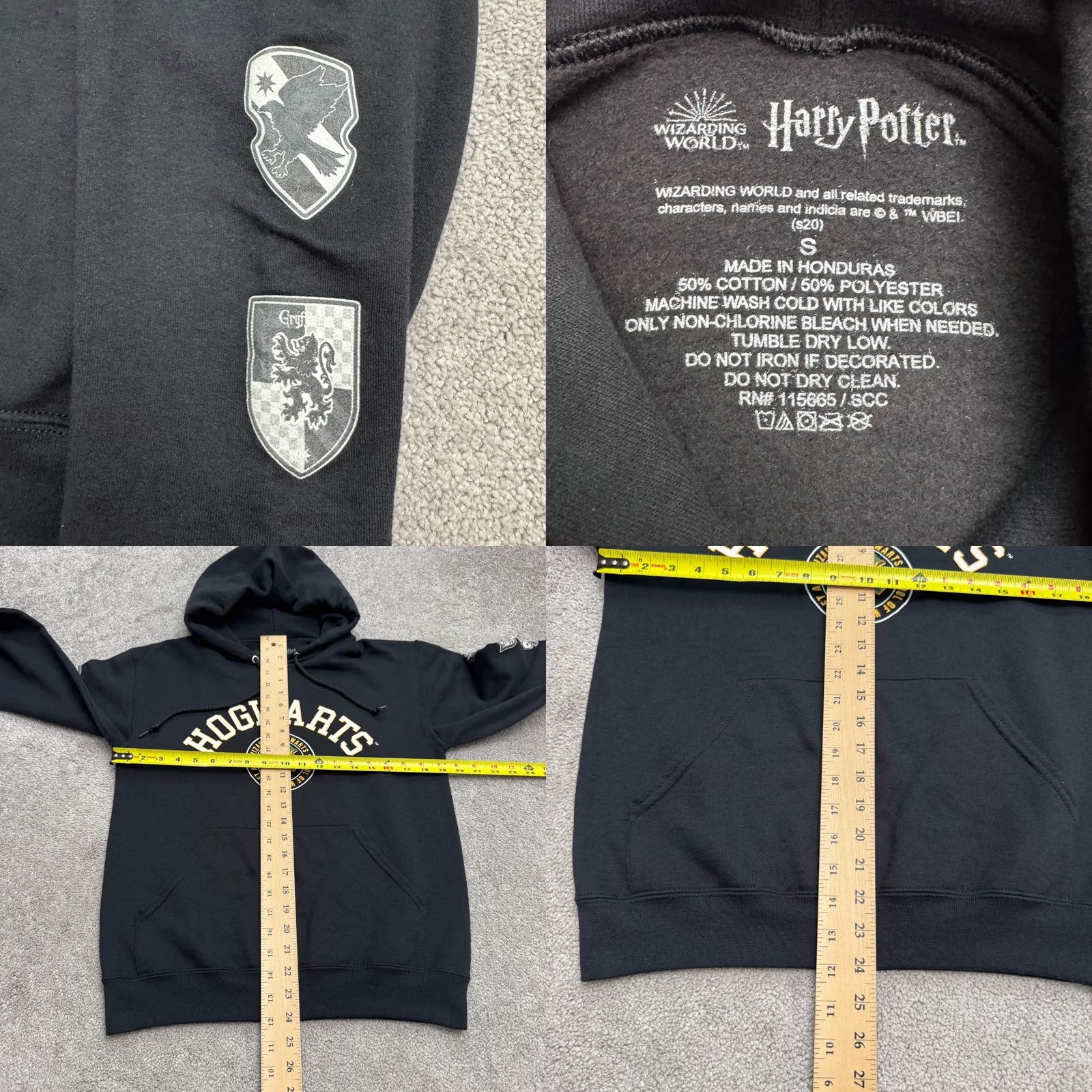 Vintage Harry Potter Hogwarts Hoodie Pullover Sweatshirt Mens S Black Fleece Logo 1/4 Zip Hooded Winter All Seasons Size US S / EU 44-46 / 1 - 8 Thumbnail