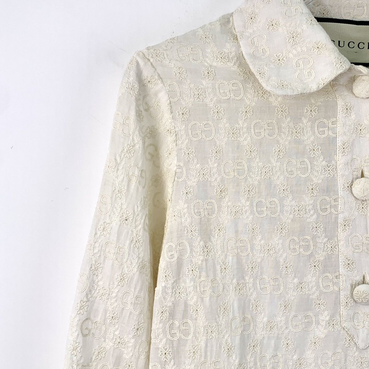 Gucci Gucci Beige Cotton Peter Pan Long Sleeve Shirt Dress K26WX Size XS / US 0-2 / IT 36-38 - 3 Thumbnail