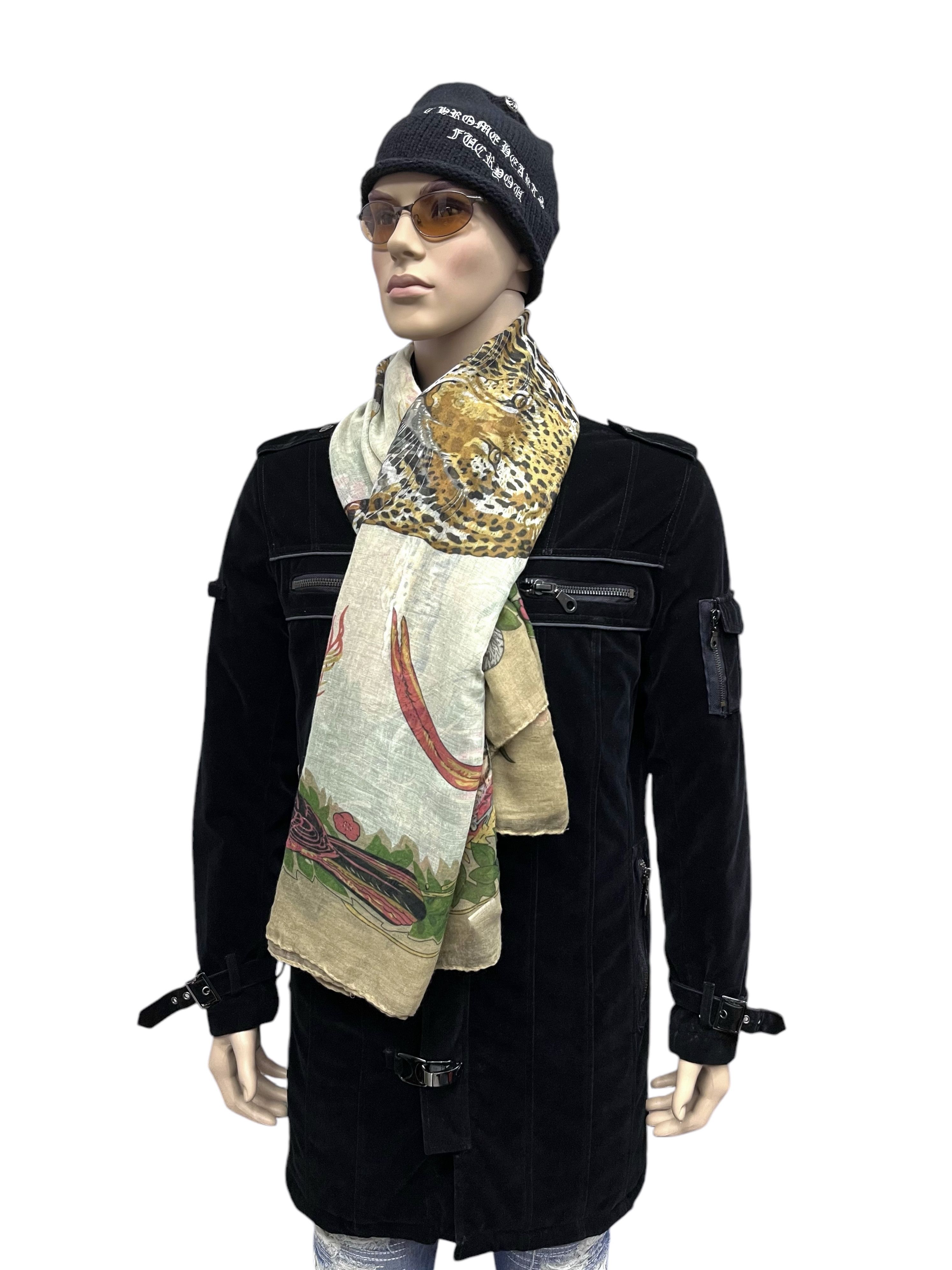 GOA VERYRARE🔥Vintage GOA LEOPARD COUPLE Flora & Fauna Big Scarf Size ONE SIZE - 2 Thumbnail
