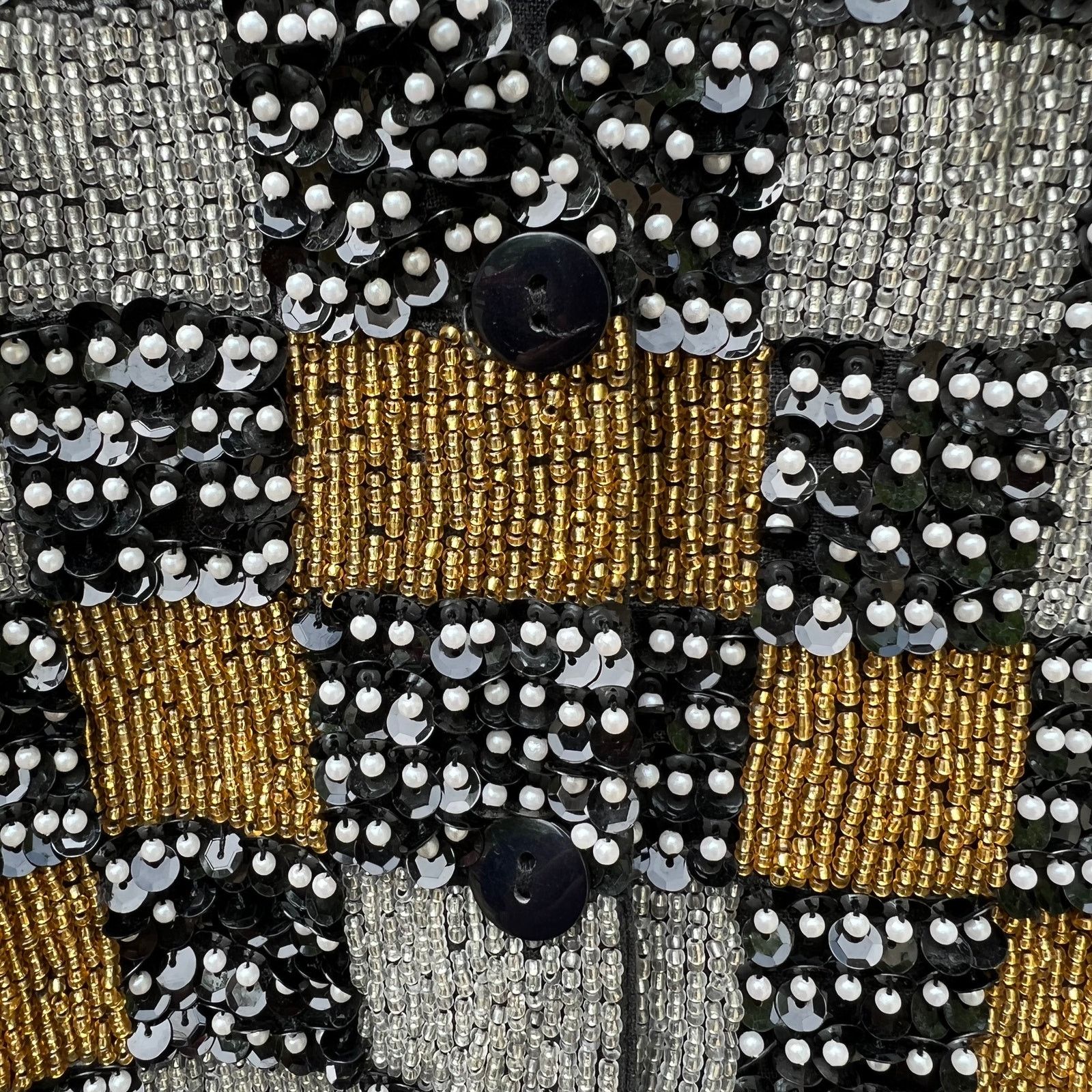 Vintage 80s beaded sequin checkerboard vest gold silver black MEDIUM Size M / US 6-8 / IT 42-44 - 3 Thumbnail