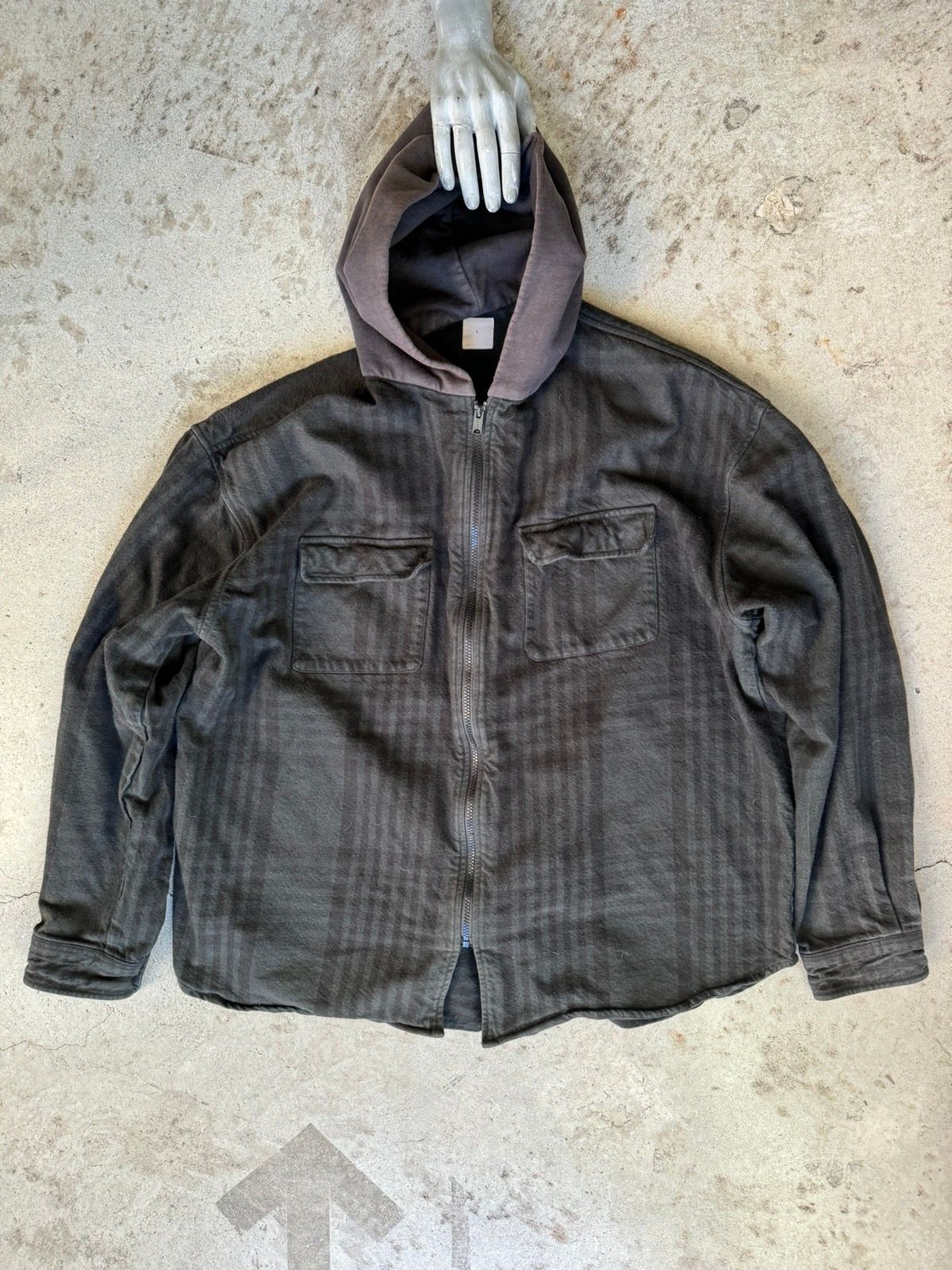 Pre-owned Yeezy Season 5 Calabasas Capsule Hooded Plaid Flanel Jacket In Black