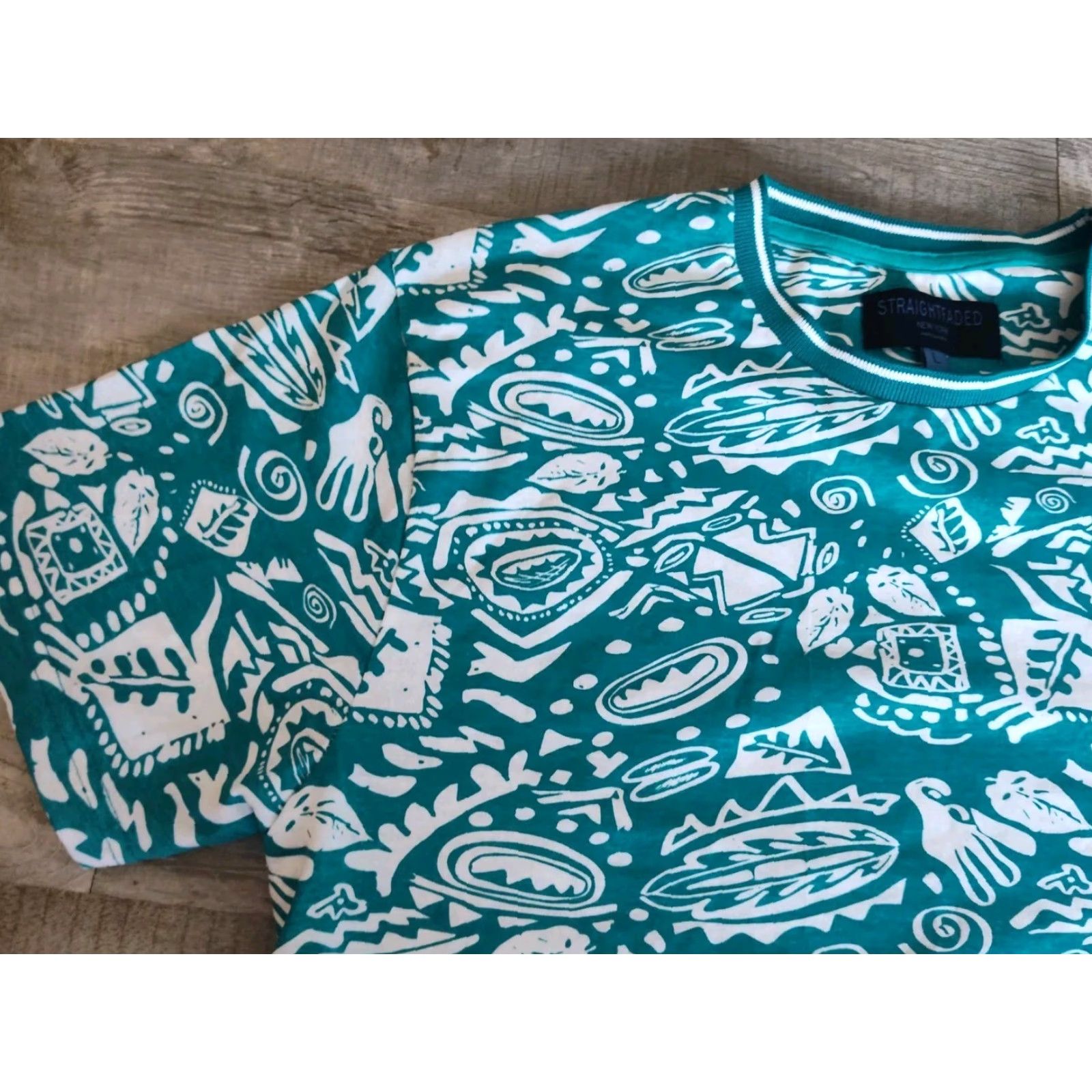 Vintage Straight Faded Men's T-Shirt Short Sleeve All Over Print Teal Regular Fit Cotton Size Large NWT Size US L / EU 52-54 / 3 - 3 Thumbnail