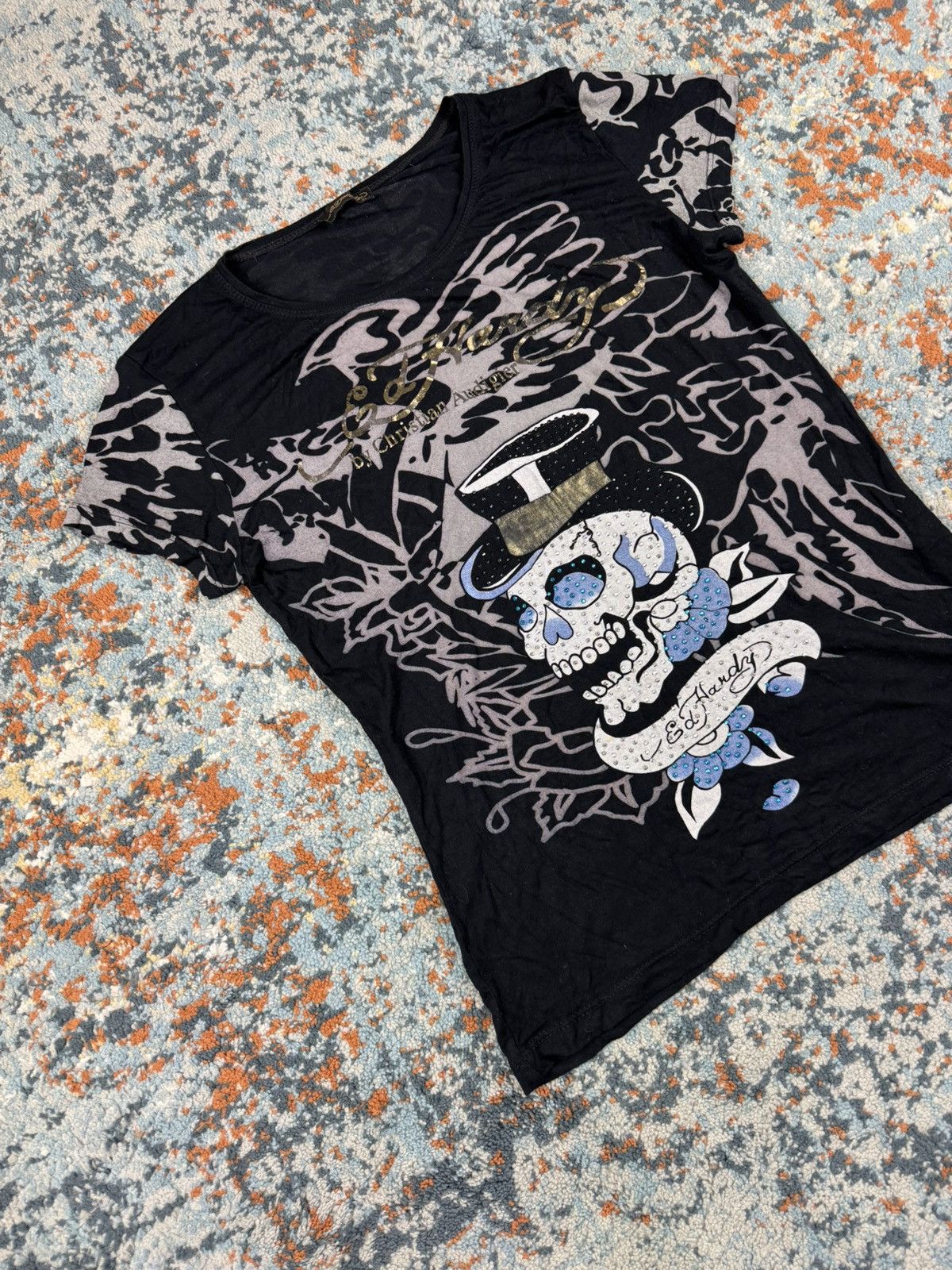 Christian Audigier × Ed Hardy × Vintage Vintage Y2K Ed Hardy by Christian Audigier studded tee top Size XL / US 12-14 / IT 48-50 - 3 Thumbnail
