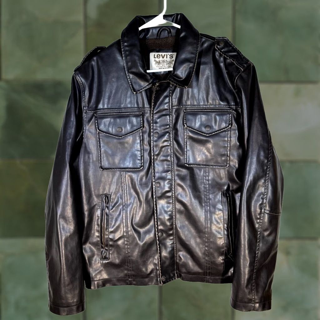 Levi's Levi's Bomber Jacket Mens Large Brown Faux Leather Fleece Lined Coat Size US L / EU 52-54 / 3 - 1 Thumbnail