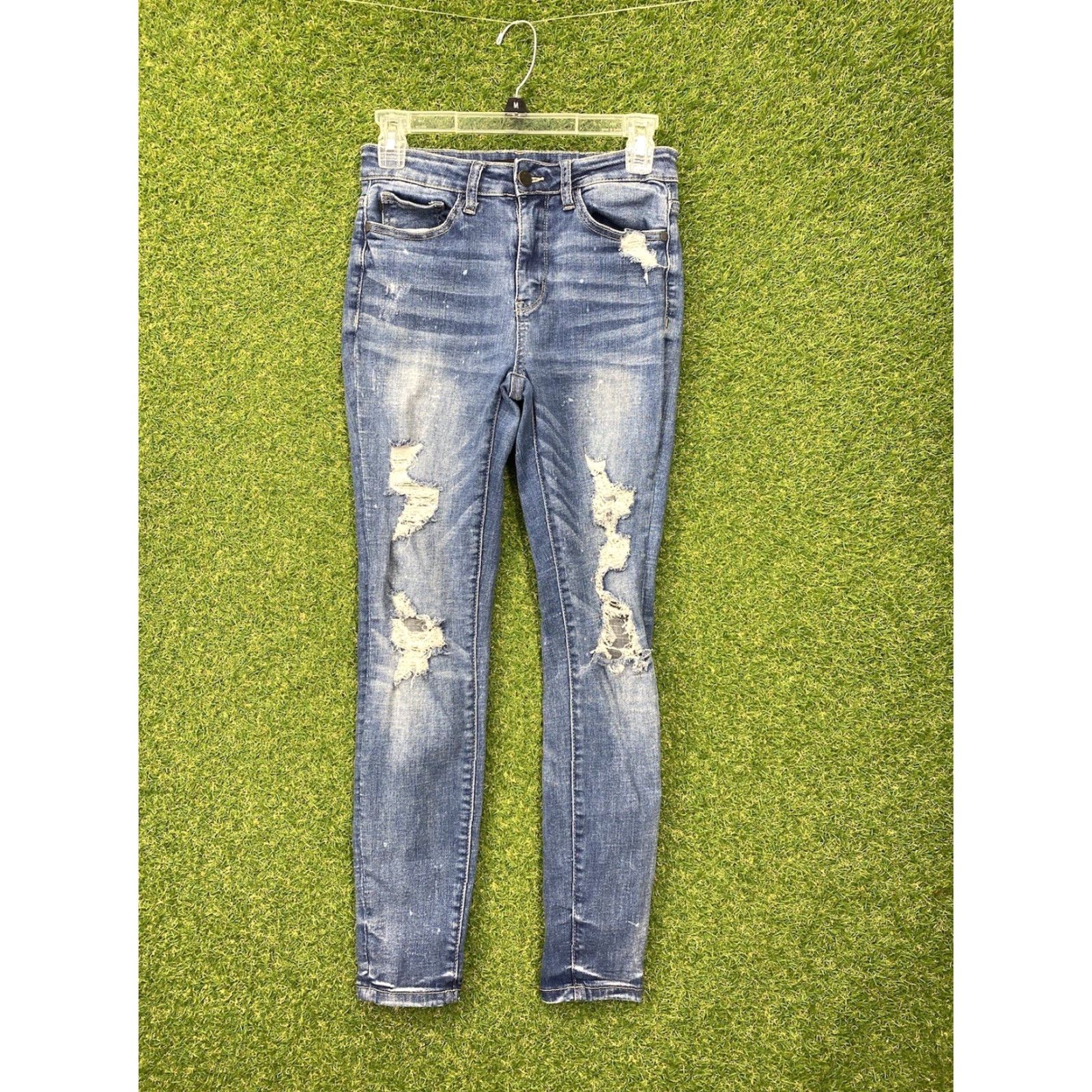 Vintage Judy Blue Jeans Womens Skinny 26x27 Mid Rise Medium Wash Distressed Stretch 26 Jeans Womens Size 26" / US 2 / IT 38 - 2 Thumbnail