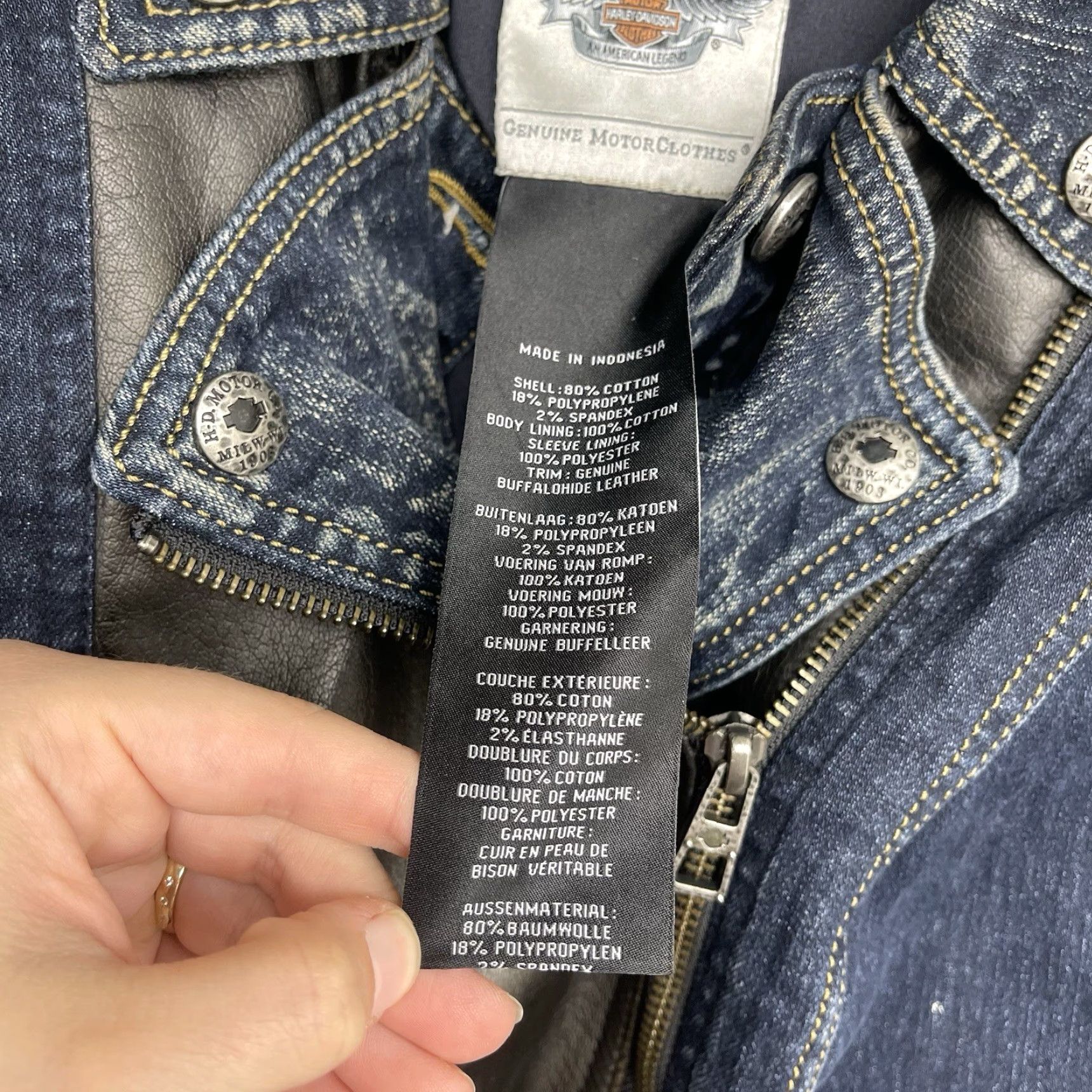 Harley Davidson VINTAGE Harley-Davidson Leather Jacket Womens S Blue Buckle Denim Riding 97203-17VW Easy Rider Womens Jacket - Size S / US 4 / IT 40 - 4 Thumbnail