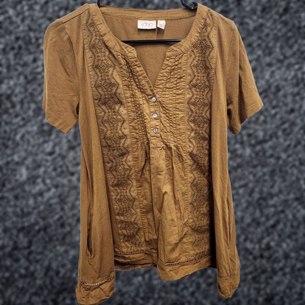 Vintage LOGO Lori Goldstein Womberek Size S Mustard Yellow Embroidered BOHO Top Size S / US 4 / IT 40 - 1 Thumbnail