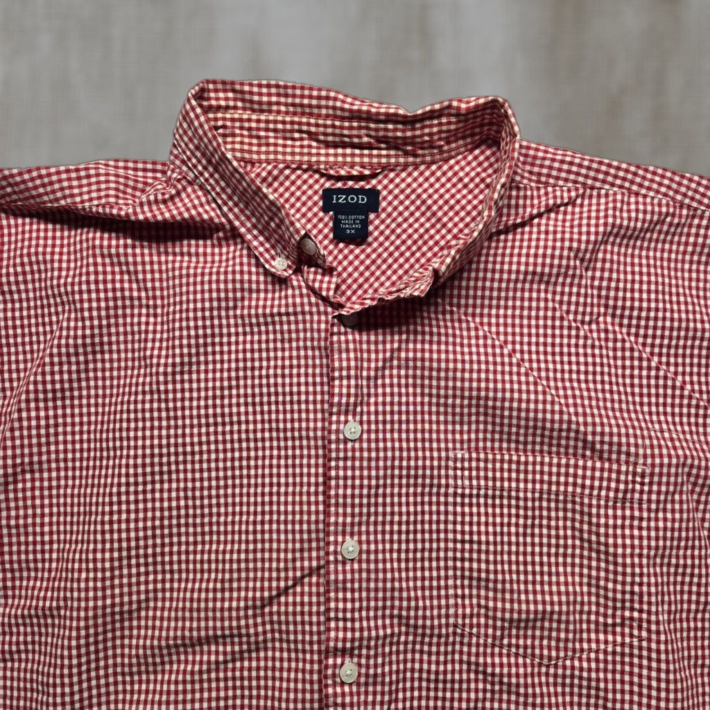 Izod IZOD Shirt Red Checkered 100% Cotton Short Sleeve Button Up Adult Men 3X Plaid Vintage No Size US XXL / EU 58 / 5 - 1 Thumbnail