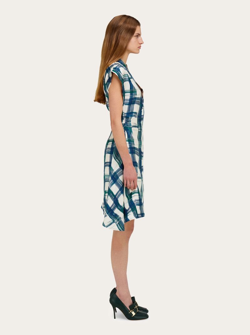 Salvatore Ferragamo o1s1rm0426 Stylized Tartan Dress in Blue/White Size L / US 10 / IT 46 - 3 Thumbnail