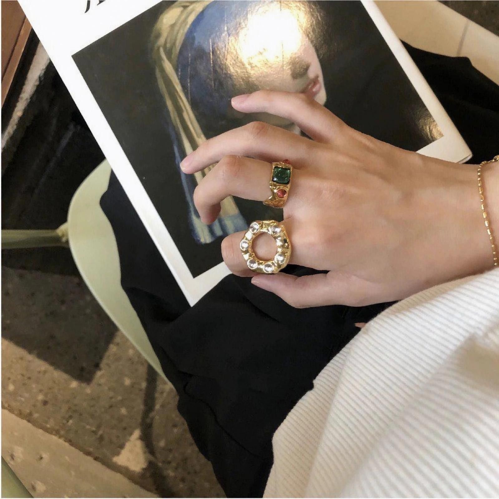 Jewelry Irregular Chunky Ring Gold, Boho Maximalistlist Ring Set Size ONE SIZE - 2 Thumbnail