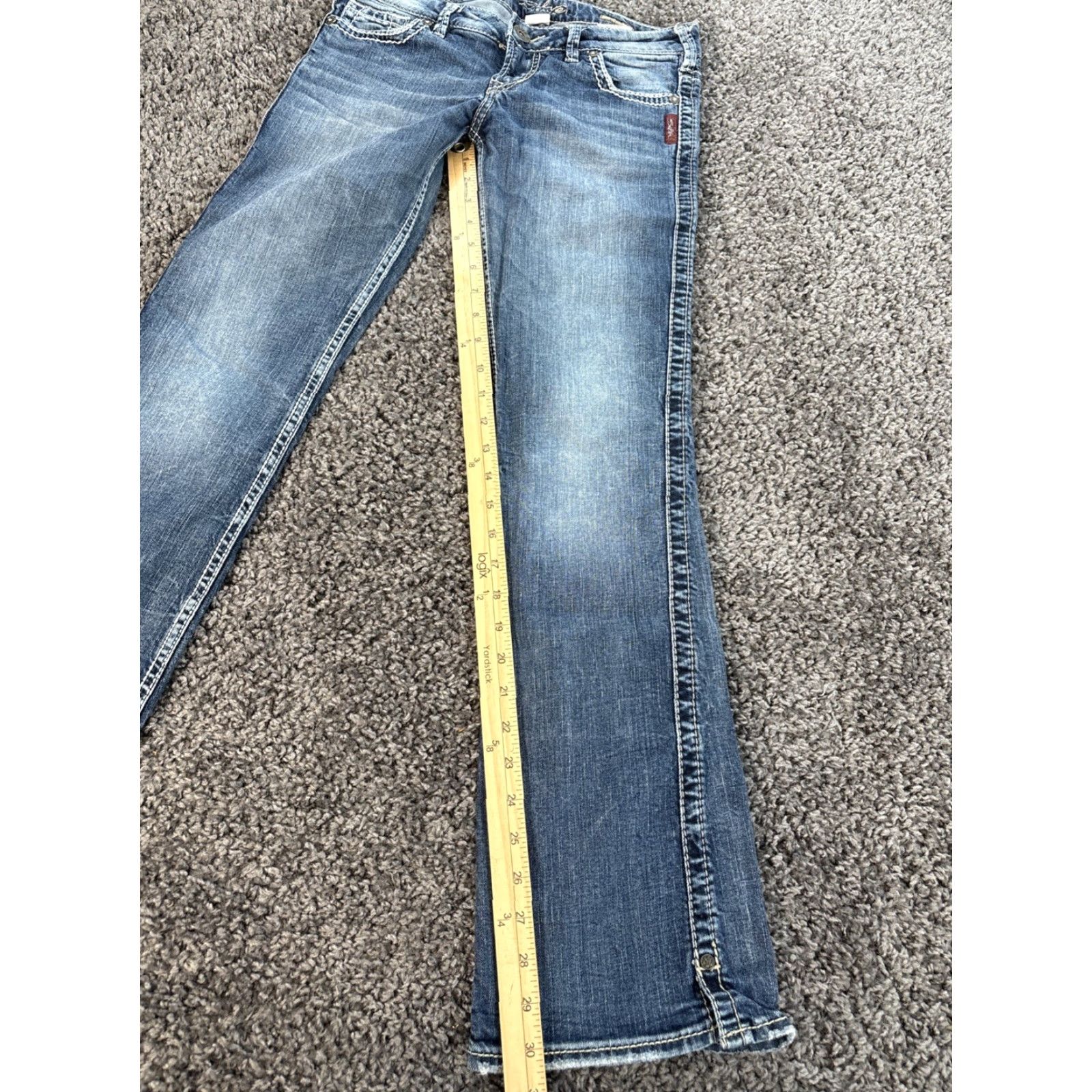 Silver Jeans Co. Silver Jeans Frances Flare Jeans Womens Size 26x31 Low Rise Distressed Light Wash Blue 99% Cotton 1% Spandex Womens Jeans Flare Stretch 31in Inseam Size 26" / US 2 / IT 38 - 4 Thumbnail