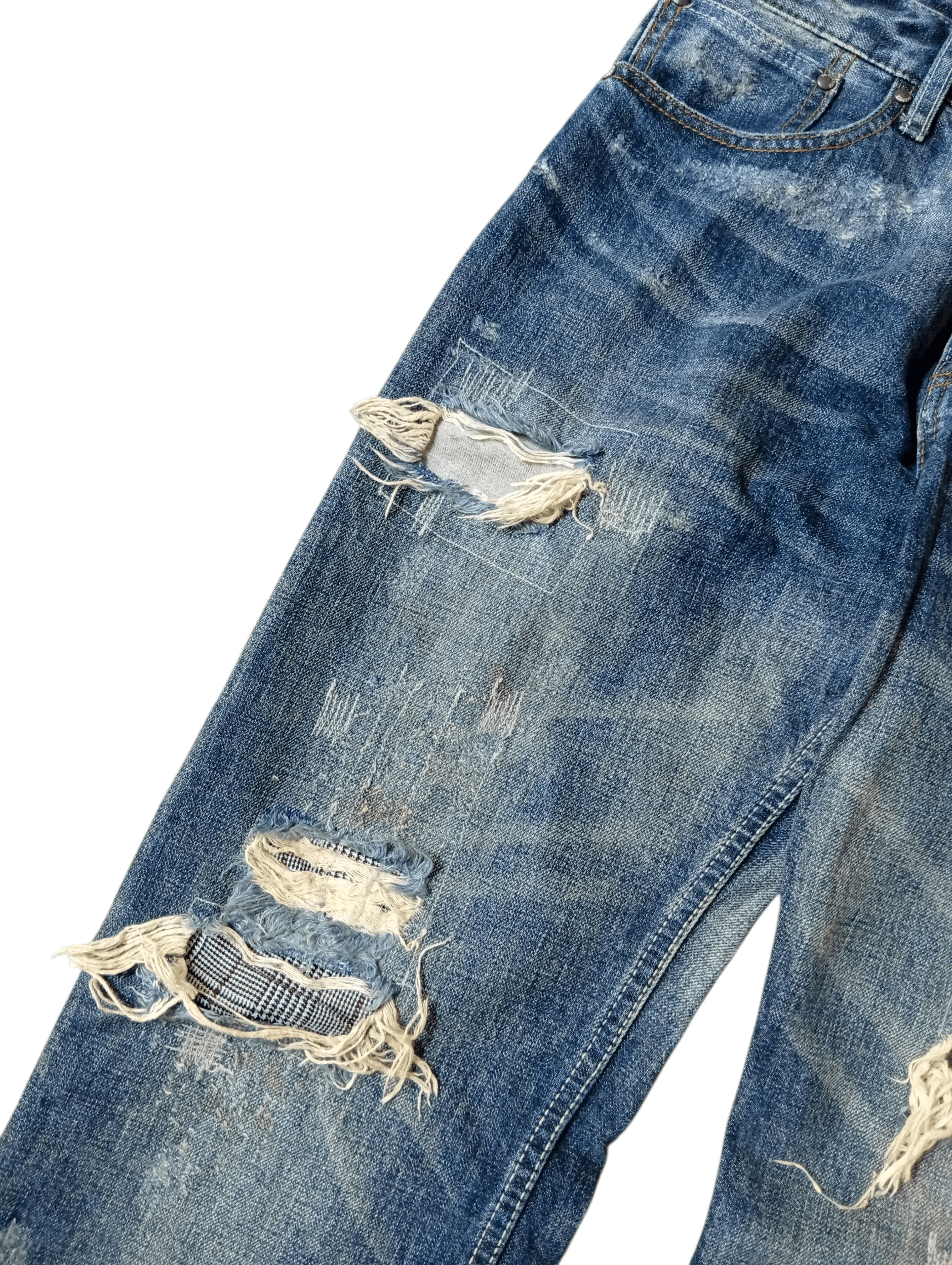 Japanese Brand Takeo Kikuchi distressed patchwork jeans Size US 30 / EU 46 - 3 Thumbnail