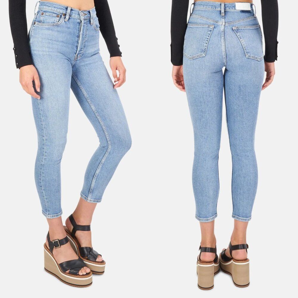 RE/DONE NWT New $265 RE/DONE 90's High Rise Ankle Crop Jeans In Mid Size 26" / US 2 / IT 38 - 2 Thumbnail
