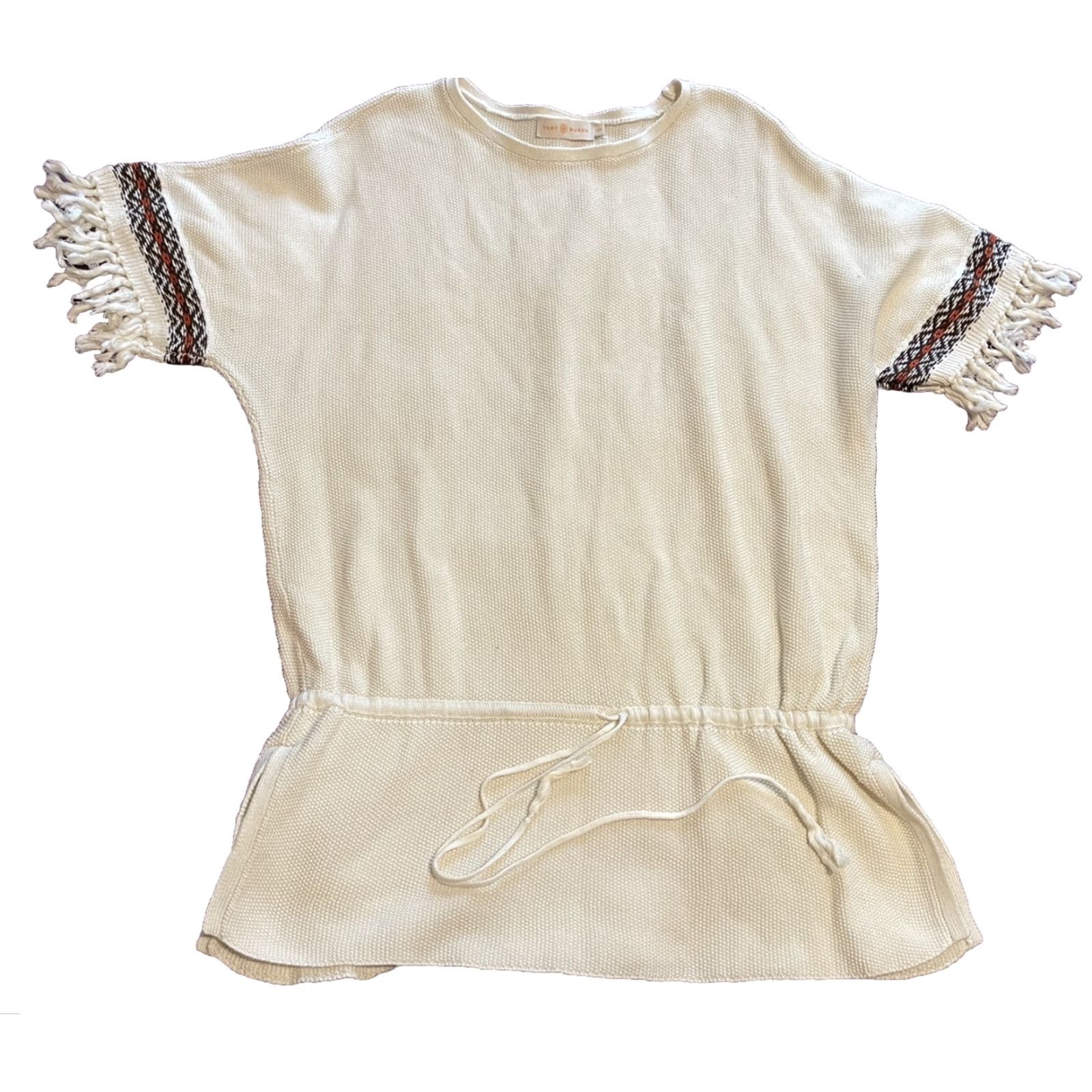 Tory Burch VINTAGE Tory Burch Tunic Sweater 100% Cotton Beige Fringe Drawstring L Womens Size L / US 10 / IT 46 - 2 Thumbnail