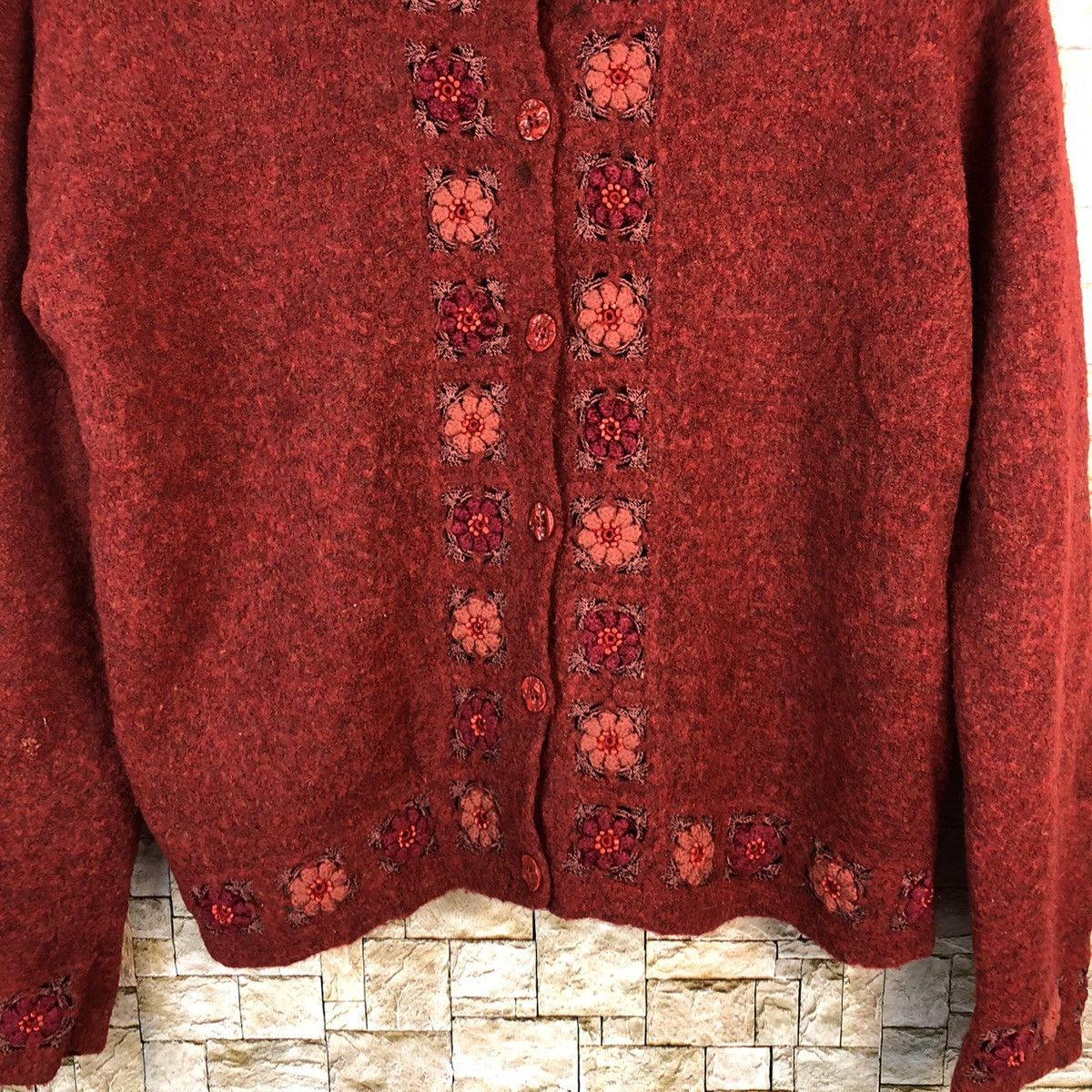 Japanese Brand Ibens vintage mohair Red Cardigan Knitwear #A1206 Size M / US 6-8 / IT 42-44 - 6 Thumbnail