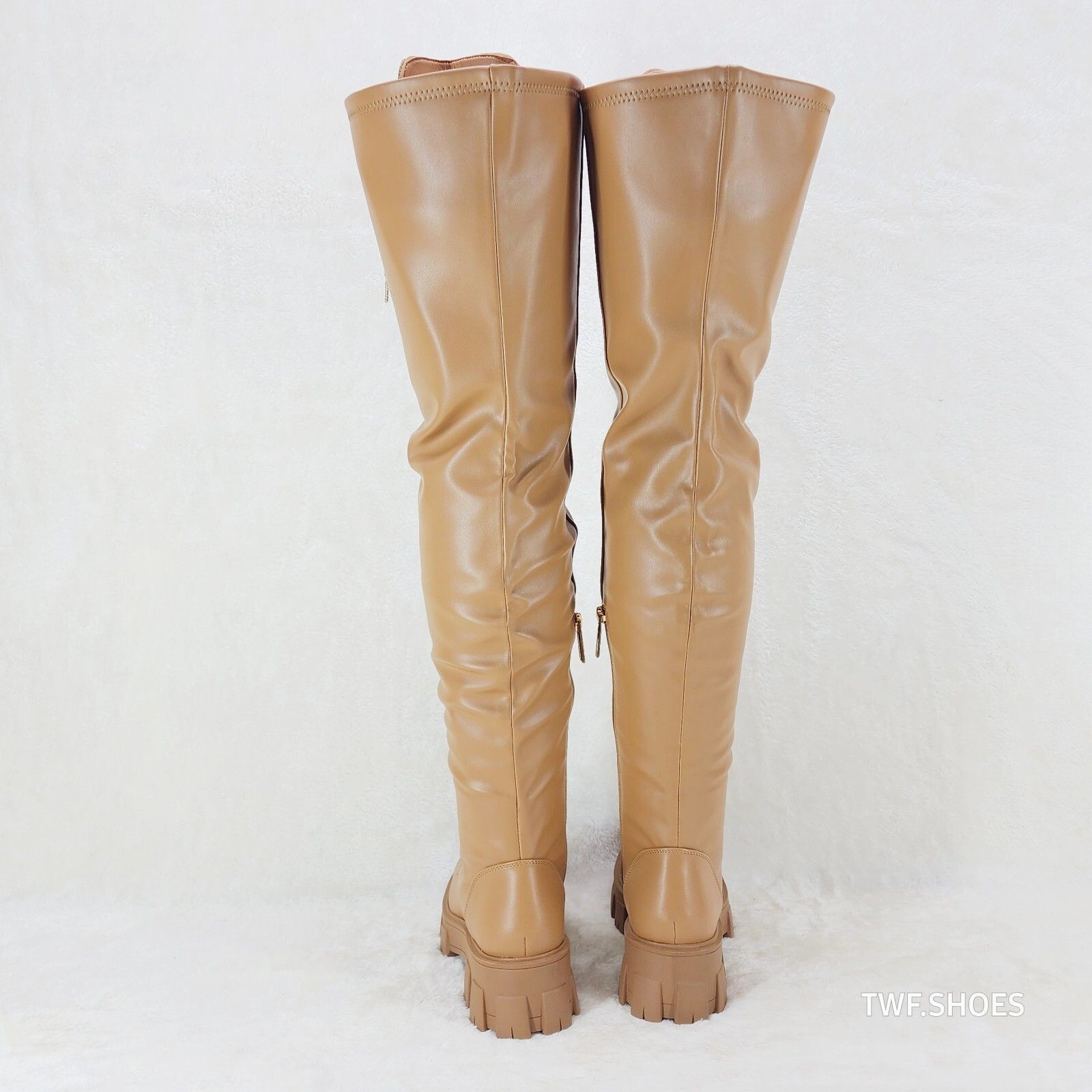 Other Roscoe Rose Gold Tan Combat Thigh High Boots Rose Gold Rhine Size US 10 / IT 40 - 3 Thumbnail