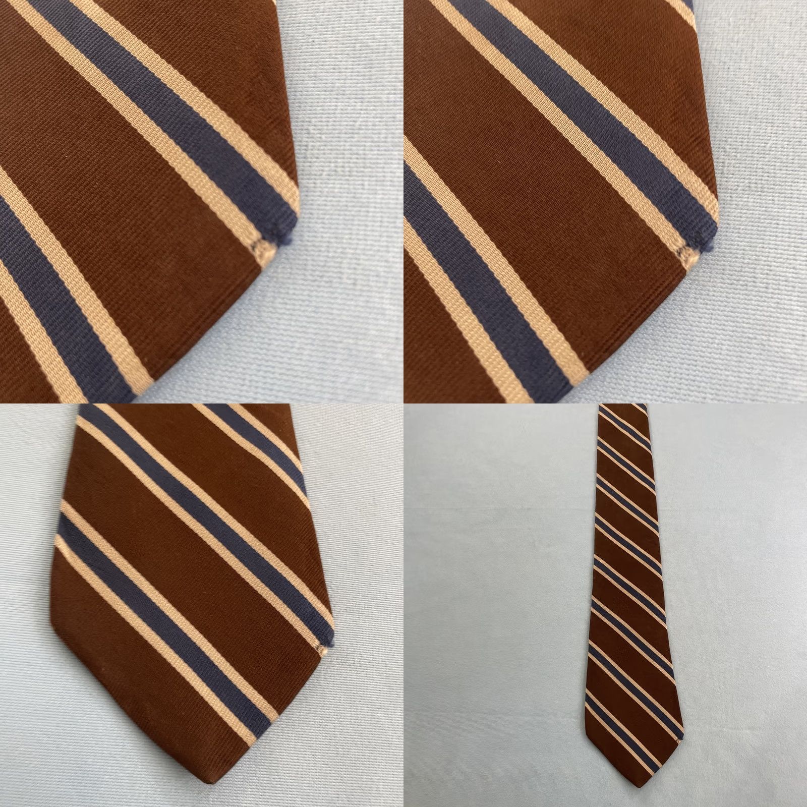 Vintage VINTAGE The Toggery Shop Organzine Warp Fine Repp Tie Brown Navy Blue Stripe vtg 4x56 Capsule Wide Necktie Mens Tie Size ONE SIZE - 9 Thumbnail