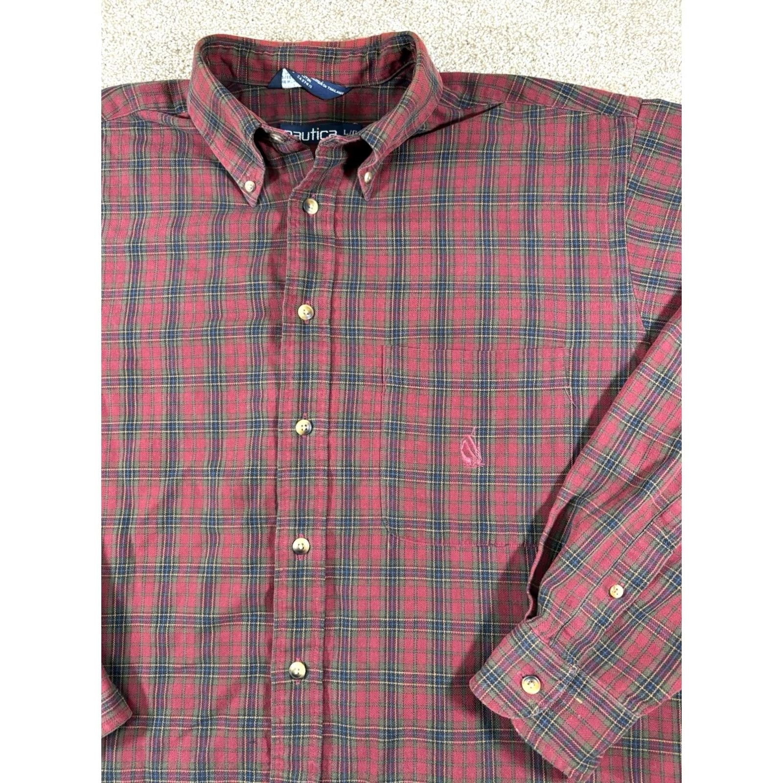 Nautica VINTAGE Nautica Plaid Flannel Button-Down Shirt Long Sleeve L Red Men Regular Shirt Size US L / EU 52-54 / 3 - 2 Thumbnail