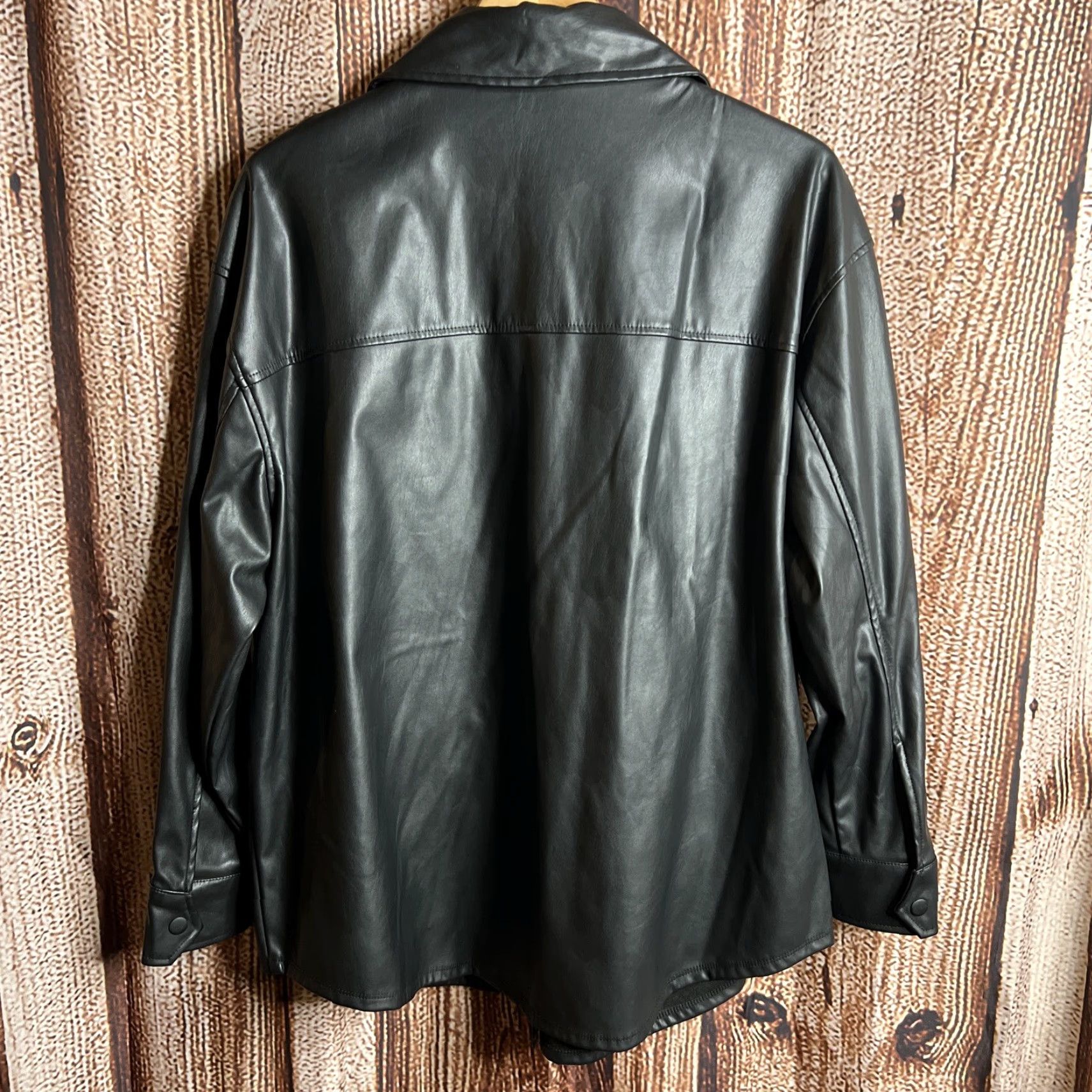 Vintage Wild Fable Faux Leather Black Snap Front Long Sleeve Shacket Jacket L Women 90s Vintage Style Casual Pocket Black Size L / US 10 / IT 46 - 4 Thumbnail