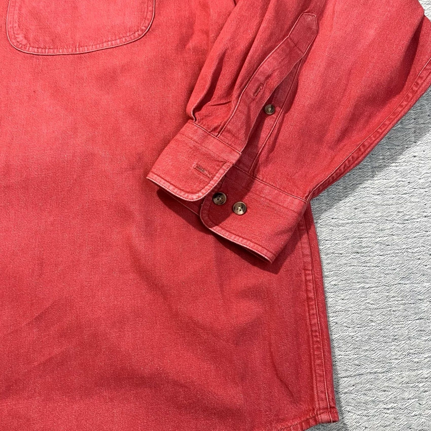 Lands' End VINTAGE Lands' End Heavyweight Cotton Work Shirt Men Solid Red XL Long Sleeve Button-Down Collar Size US XL / EU 56 / 4 - 3 Thumbnail