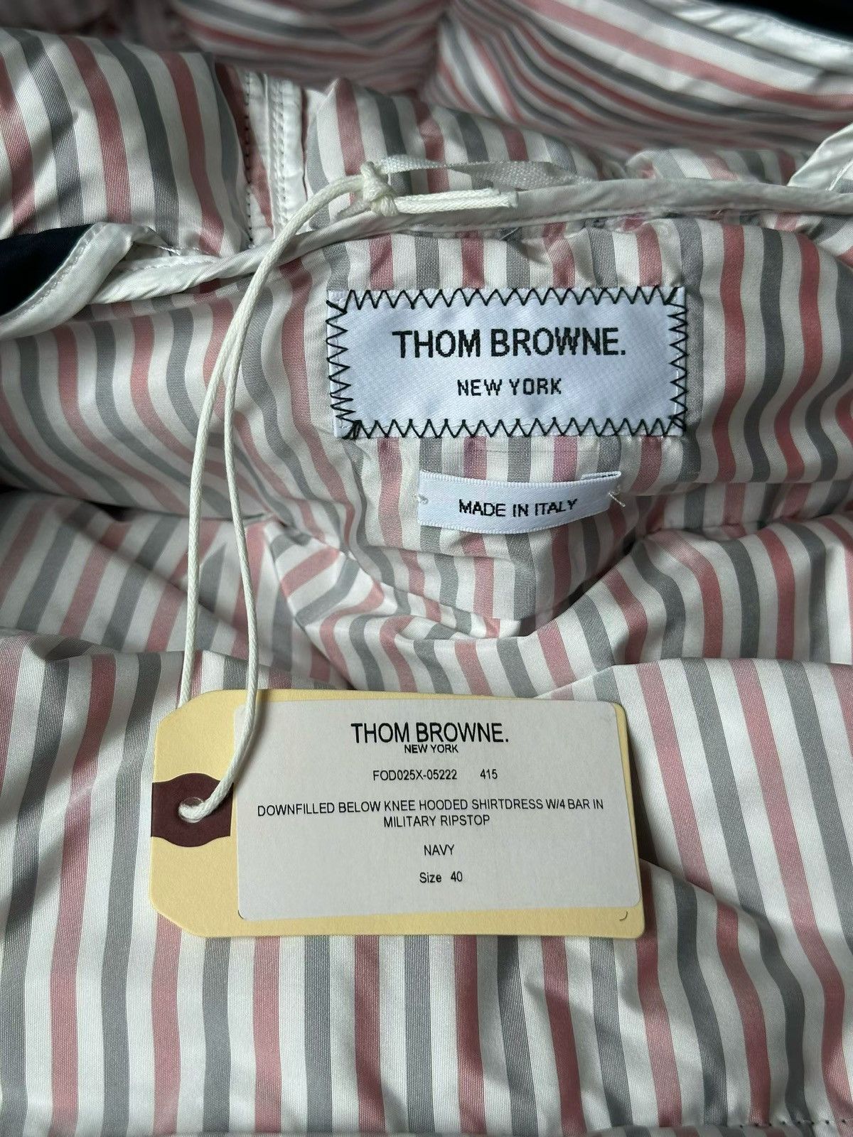 Thom Browne Navy Hooded 4-bar Puffer Coat