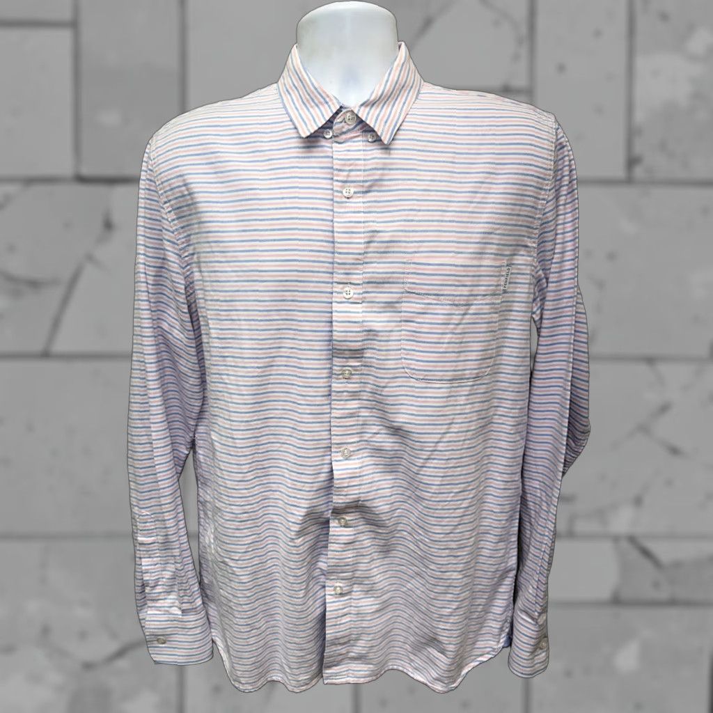 Penfield Penfield Dress Shirt Mens Blue/Pink Striped Long Sleeve Button Front Size 17.5 Regular Collar-Down Size 48R - 1 Thumbnail