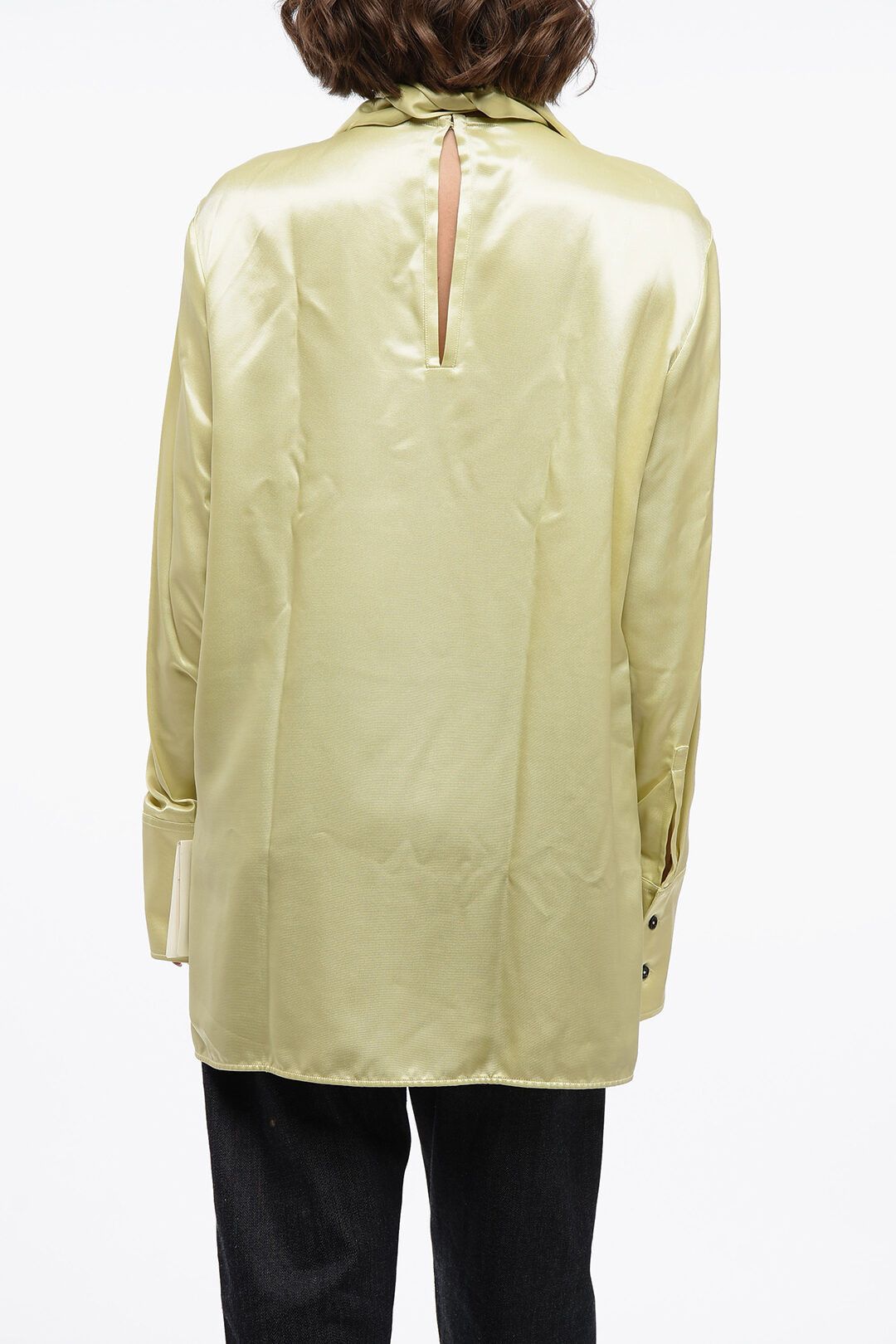 Jil Sander og1mm1225 Tie Neck Satin Blouse in Yellow Size S / US 4 / IT 40 - 2 Thumbnail