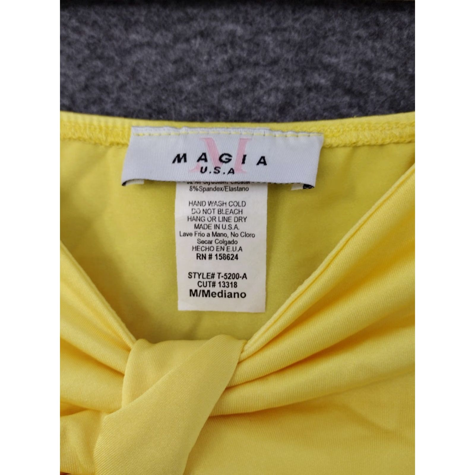 Vintage MAGIA Bodysuit Yellow Short Sleeve Open Tummy Tie Front Size M Women's Solid Blended Fabric One Piece Size M / US 6-8 / IT 42-44 - 6 Thumbnail