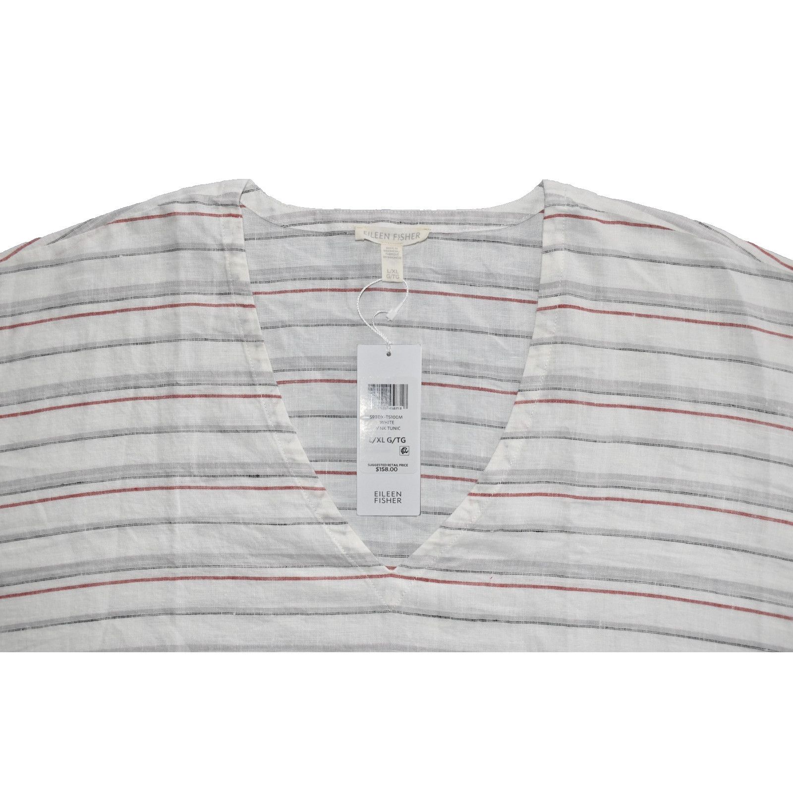 Eileen Fisher NWT EILEEN FISHER Org Linen Stripe V Neck Tunic Sz L/XL $158 Size L / US 10 / IT 46 - 5 Thumbnail