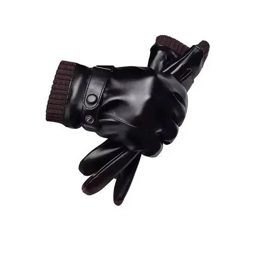 Japanese Brand Men Gloves Black Pu Leather Winter Mittens Size ONE SIZE - 3 Thumbnail