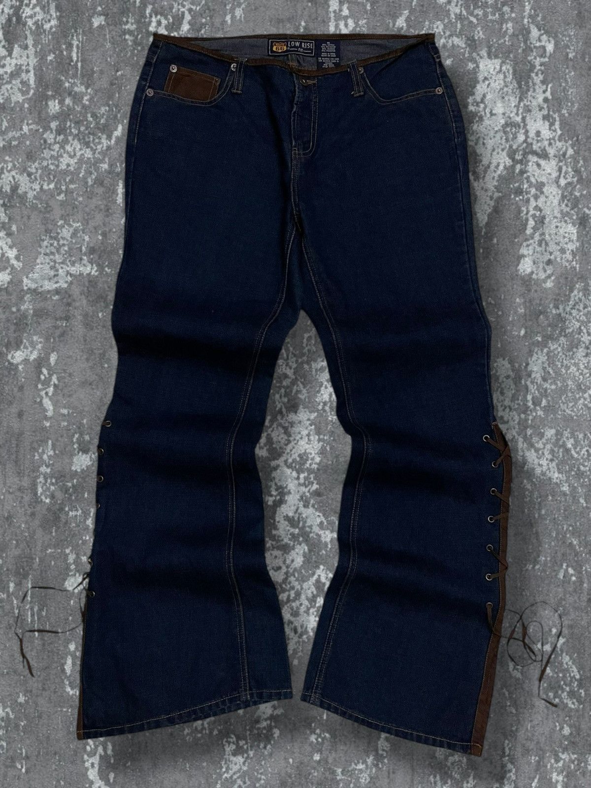 Vintage 90s Designer Route 66 Rare Flared Lace Cowboy Denim