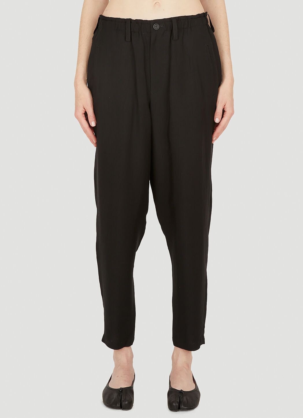 image of Yohji Yamamoto Collections - Tapered Drawstring Waist Pants in Black, Women's (Size 27)