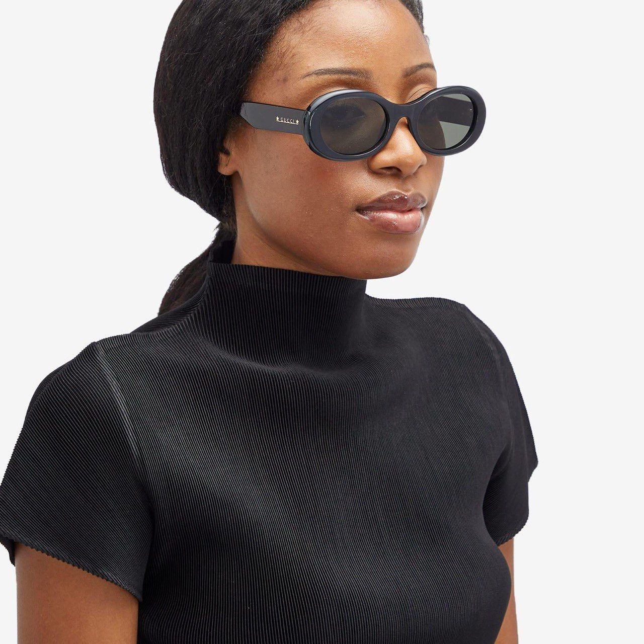 Gucci Gucci GG1587SA 001 Sunglasses Black Oval Frame, Grey Lenses Size ONE SIZE - 6 Thumbnail
