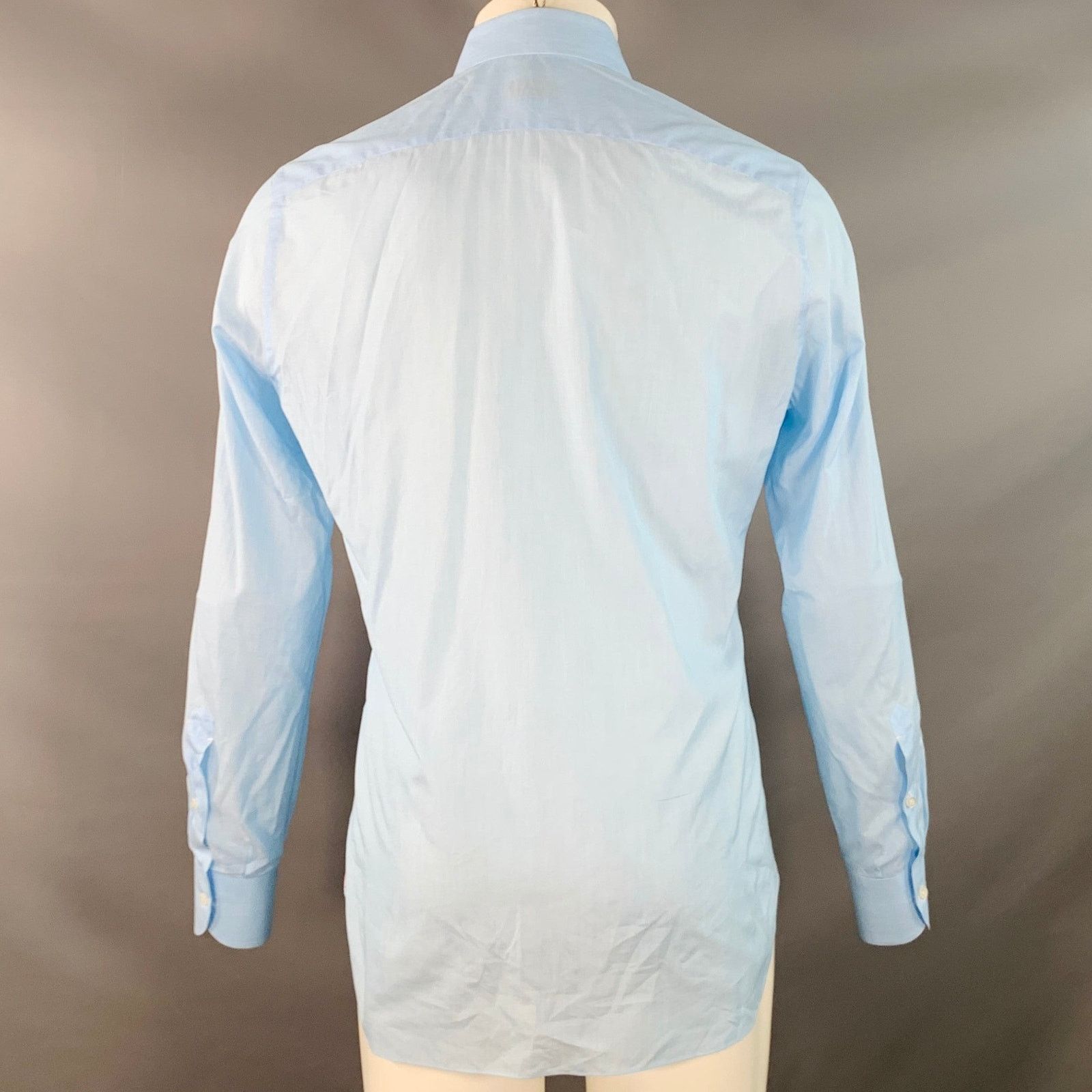 Isaia S Blue White Stripe Cotton Spread Collar Long Sleeve Shirt Size US S / EU 44-46 / 1 - 4 Thumbnail