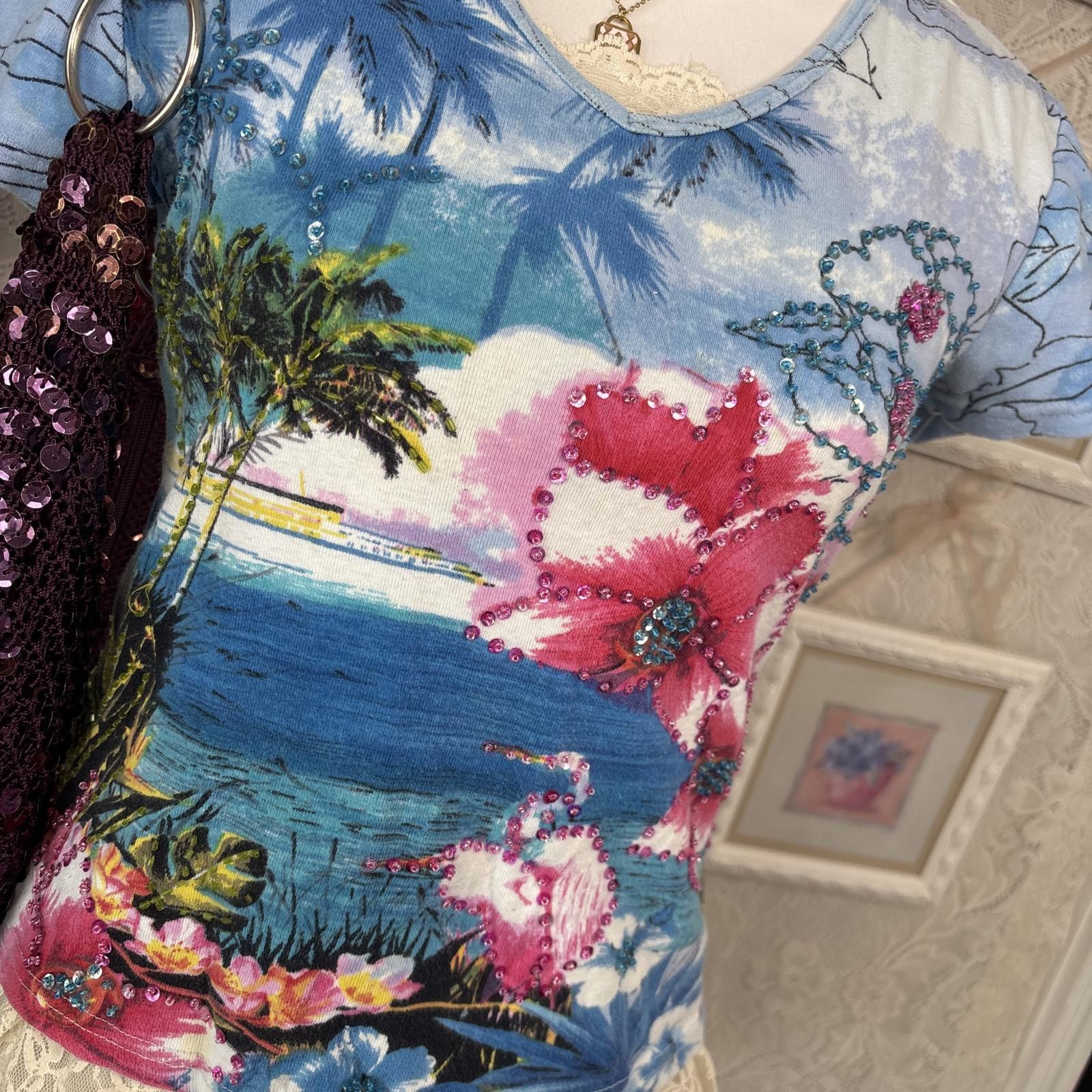 Other y2k vintage beaded floral baby tee Size M / US 6-8 / IT 42-44 - 2 Thumbnail