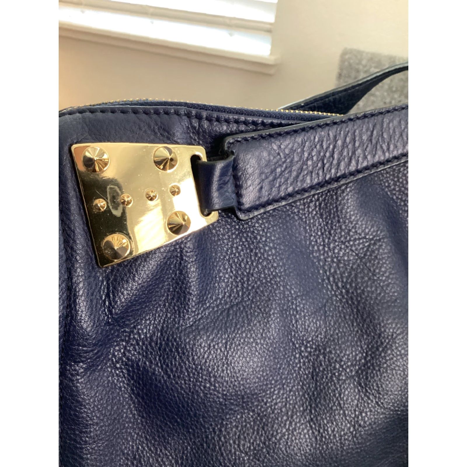 Vince Camuto Vince Camuto Leather Zip Tote Bag for Women - Blue Gold, Medium, Double Handles, Gold-Plated Hardware Size ONE SIZE - 6 Thumbnail