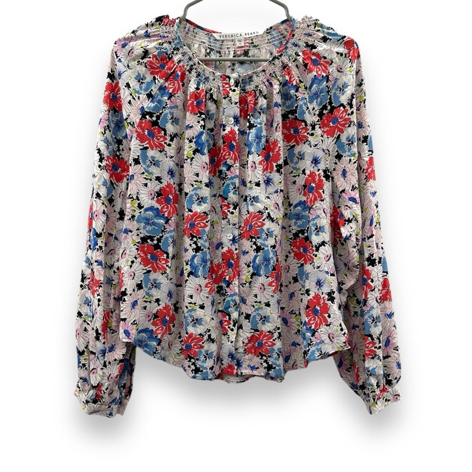 Veronica Beard Veronica Beard Madge 100% Silk Floral Print Long Sleeve Top Size L / US 10 / IT 46 - 3 Thumbnail