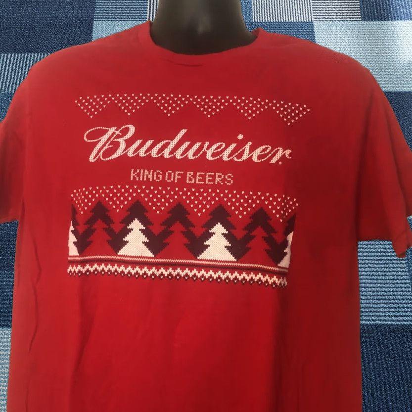 Hanes Hanes T-Shirt XL Red Budweiser King Of Beers Beer Christmas Holiday Crew Neck Short Sleeve Knit Cotton Logo Size US XL / EU 56 / 4 - 1 Thumbnail