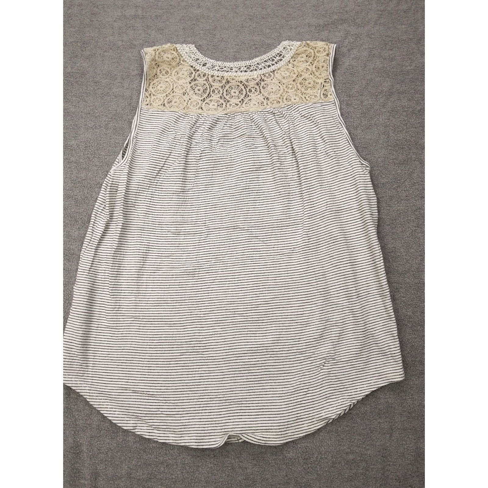 Anthropologie Anthropologie Pure Good Womens M Blue Candy Stripe Crochet Tank Top Blouse Made in USA Size M / US 6-8 / IT 42-44 - 5 Thumbnail
